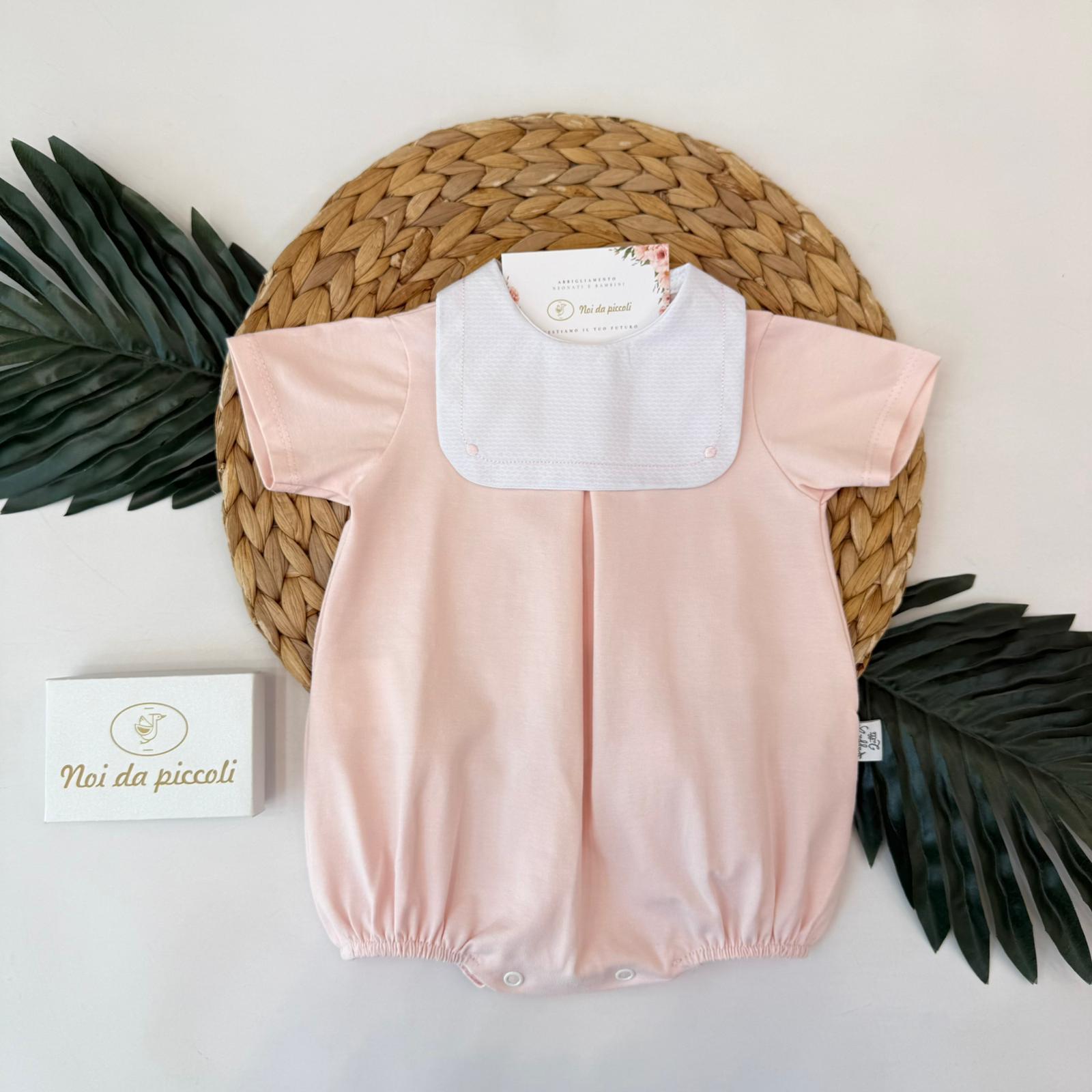 PAGLIACCETTO IN COTONE CON COLLETTO QUADRATO ROSA - Noi da piccoli