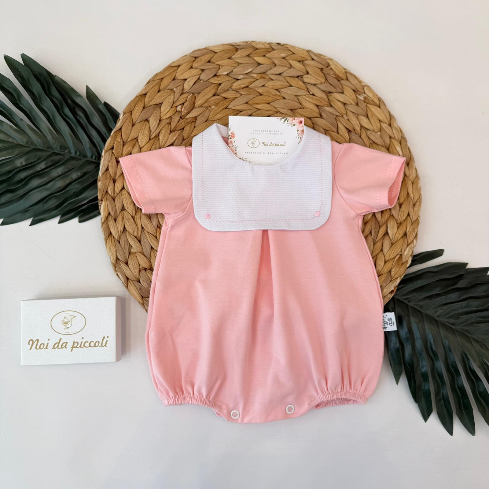 PAGLIACCETTO IN COTONE CON COLLETTO QUADRATO ROSA - Noi da piccoli