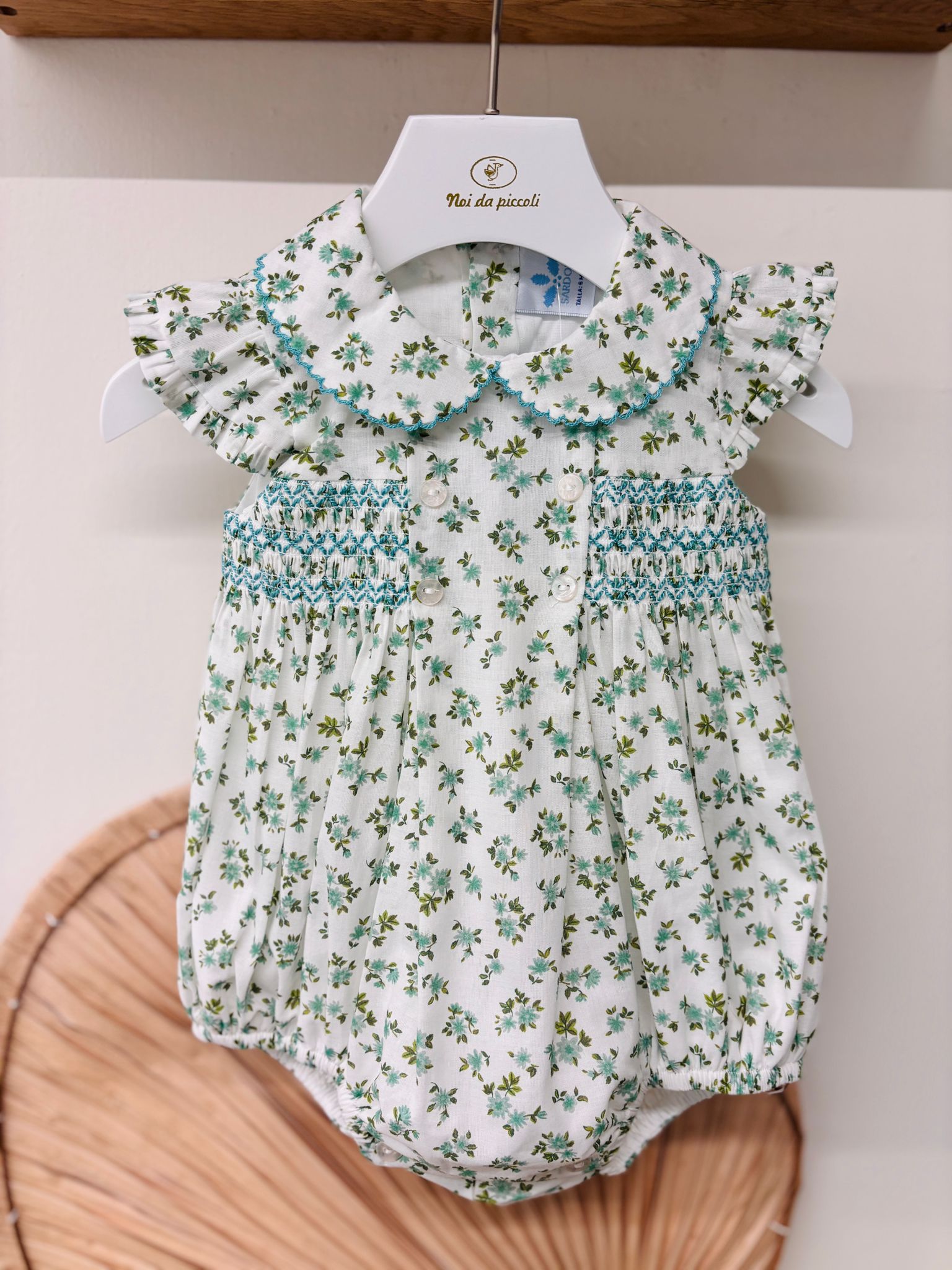 PAGLIACCETTO IN COTONE CON FIORI E FOGLIOLINE VERDE - Noi da piccoli