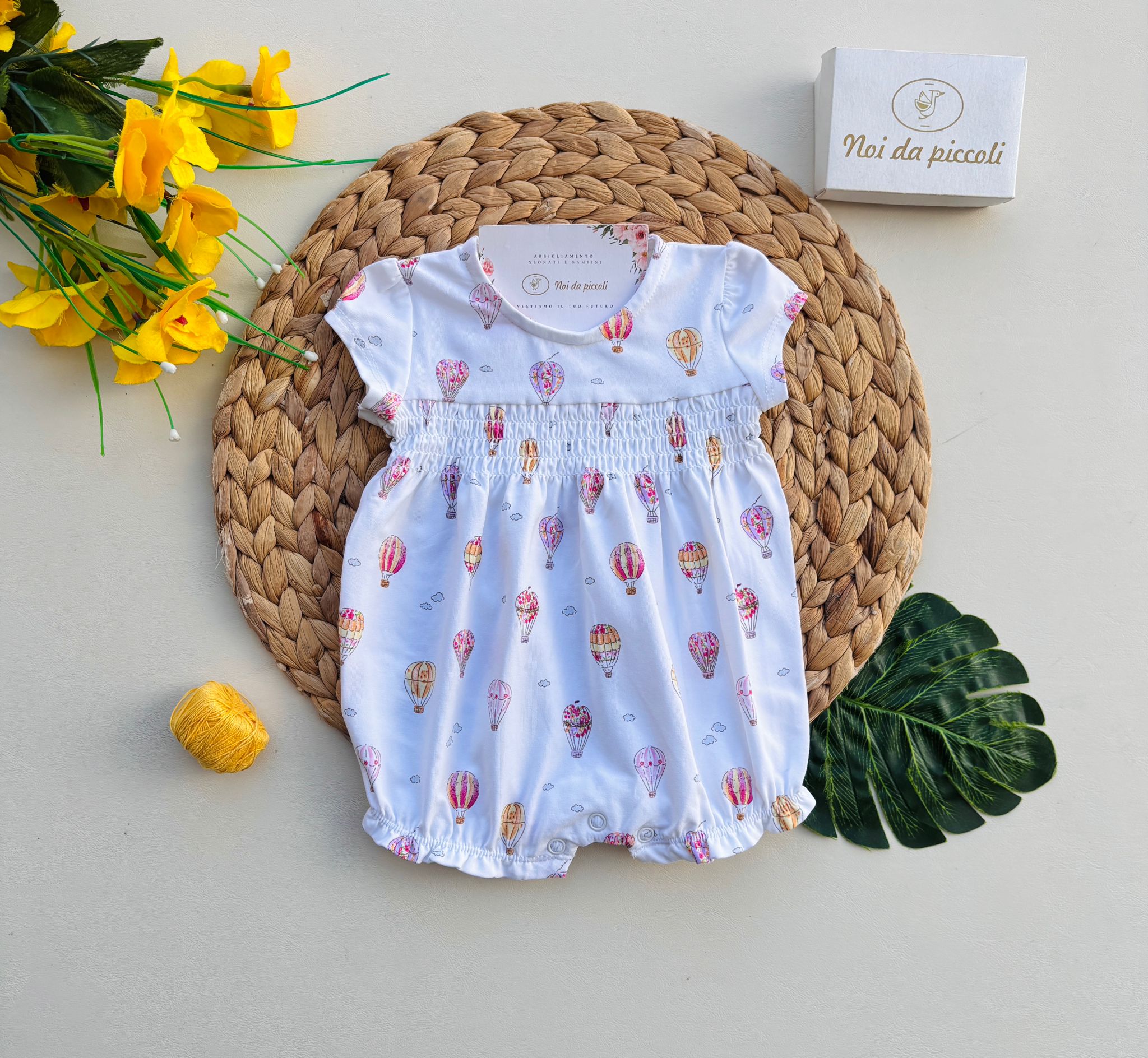 PAGLIACCETTO IN COTONE CON MONGOLFIERE COLORATE BIANCO - Noi da piccoli