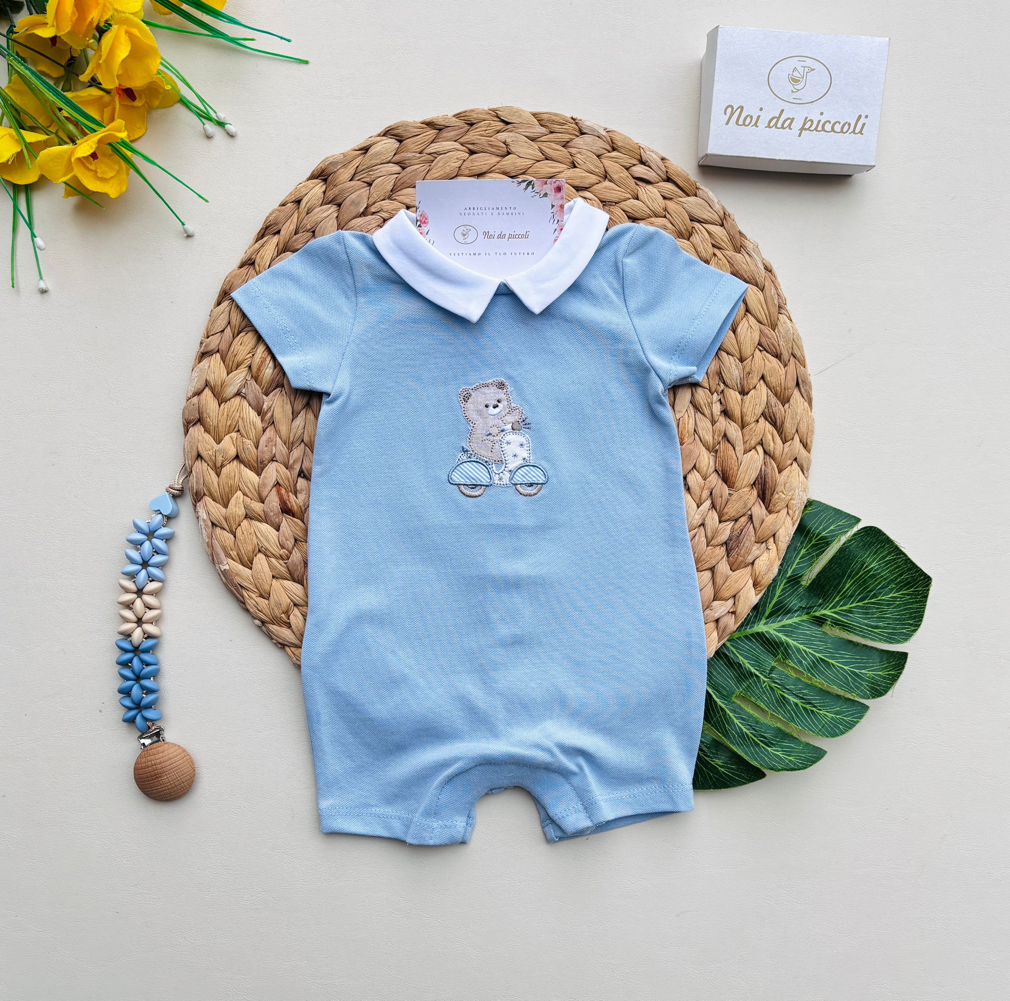 PAGLIACCETTO IN COTONE CON ORSETTO CENTRALE CIELO - Noi da piccoli