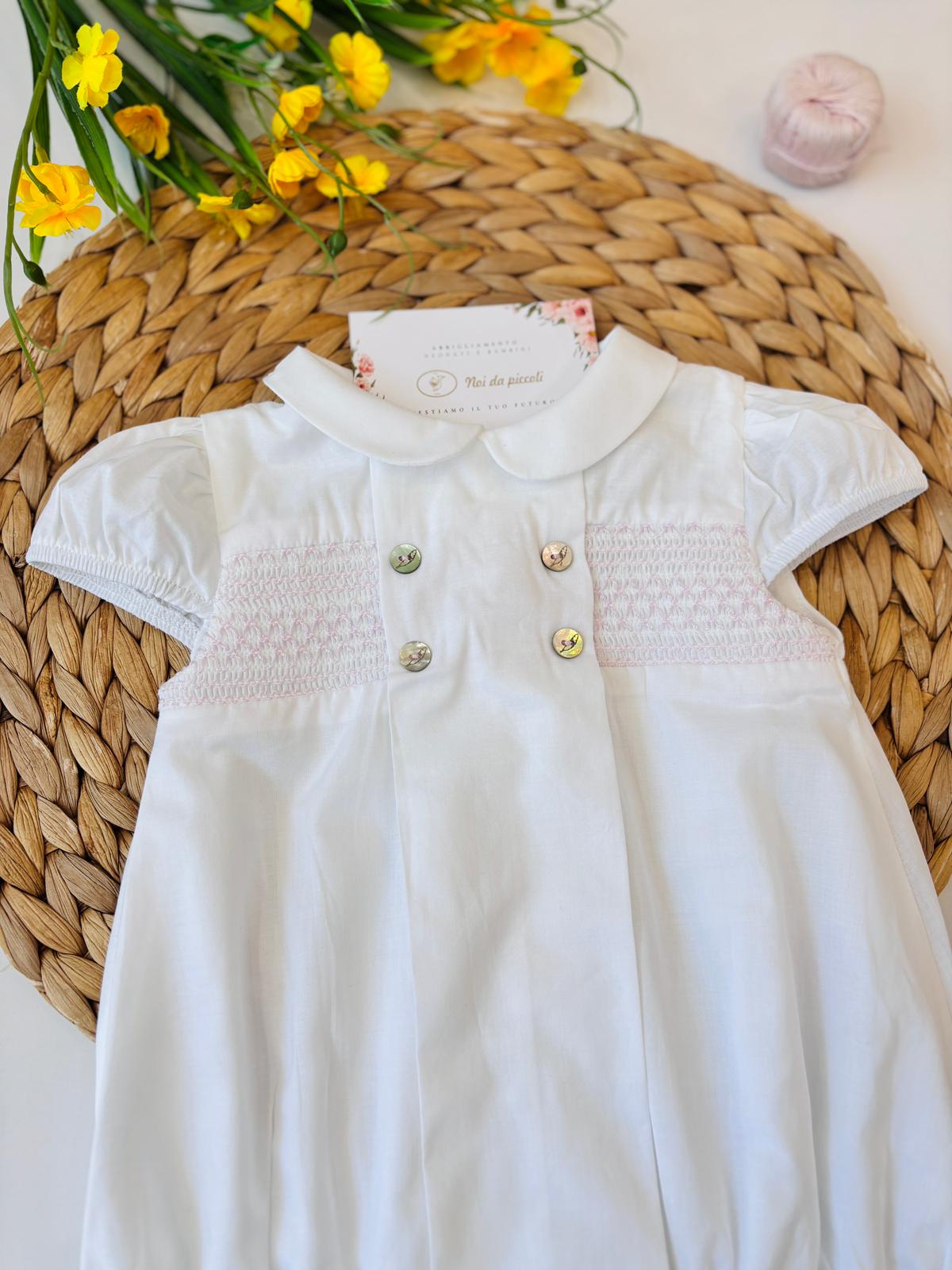 PAGLIACCETTO IN COTONE CON RICAMI BIANCO - Noi da piccoli