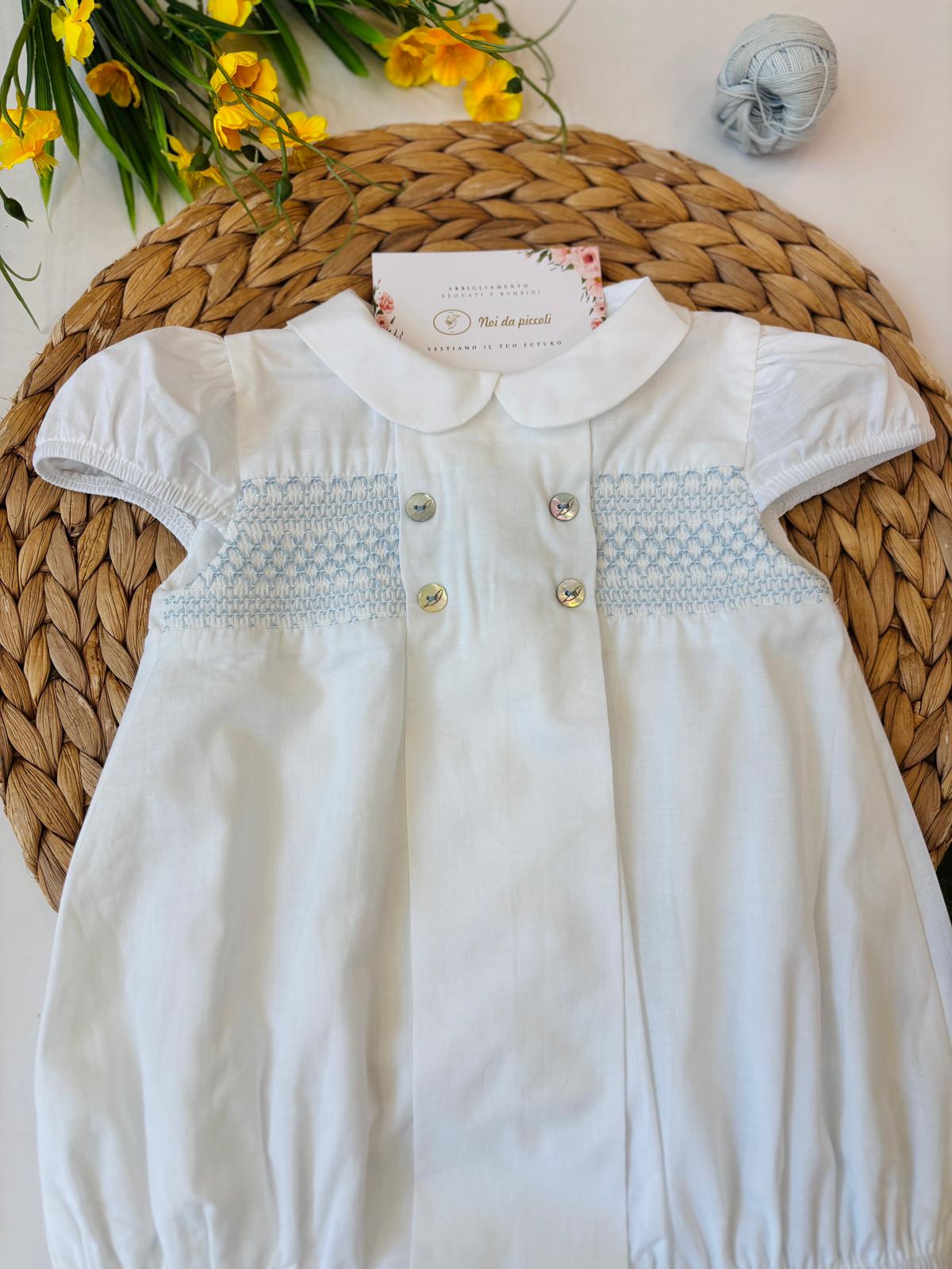 PAGLIACCETTO IN COTONE CON RICAMI Bianco Cielo - Noi da piccoli