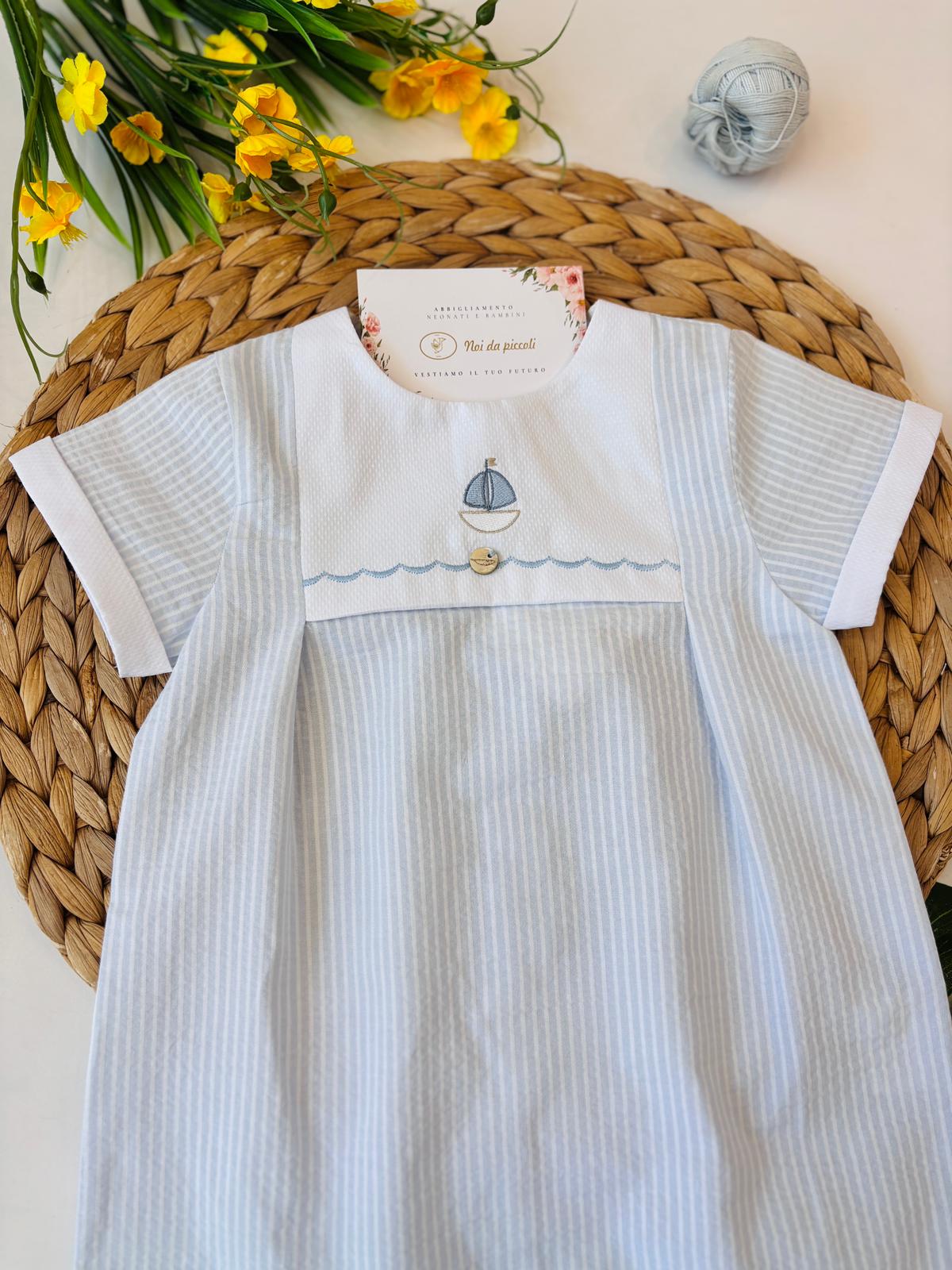 PAGLIACCETTO IN COTONE CON RIGHINI E BARCHETTA Bianco Cielo - Noi da piccoli