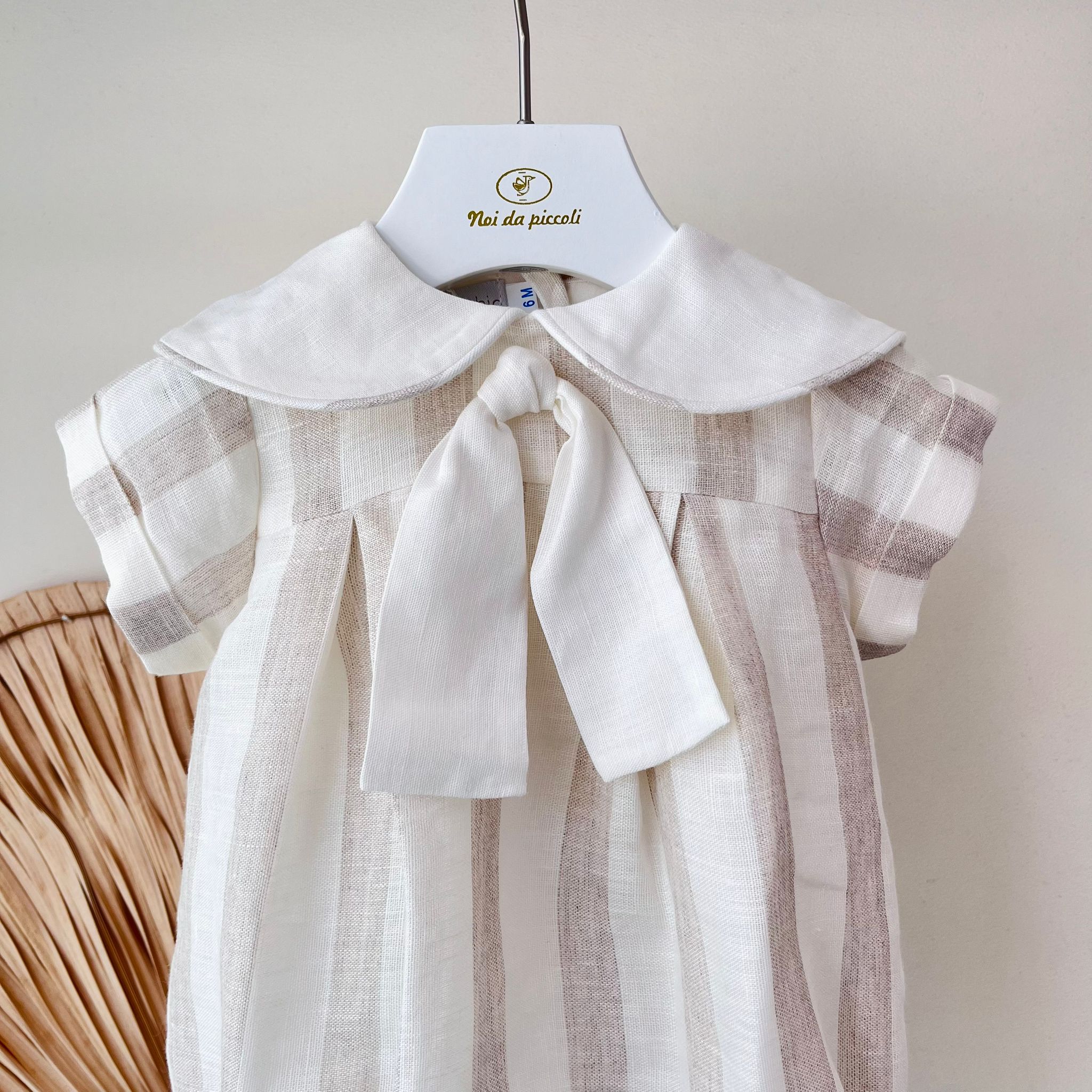 PAGLIACCETTO IN COTONE E LINO A RIGHE BEIGE - Noi da piccoli
