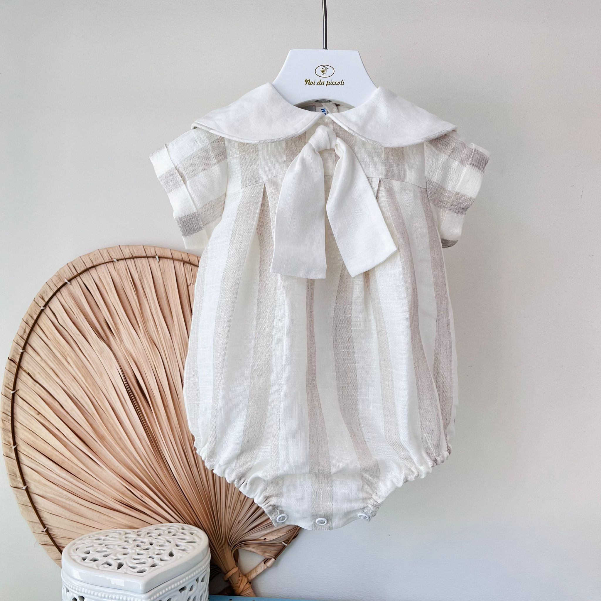 PAGLIACCETTO IN COTONE E LINO A RIGHE BEIGE - Noi da piccoli
