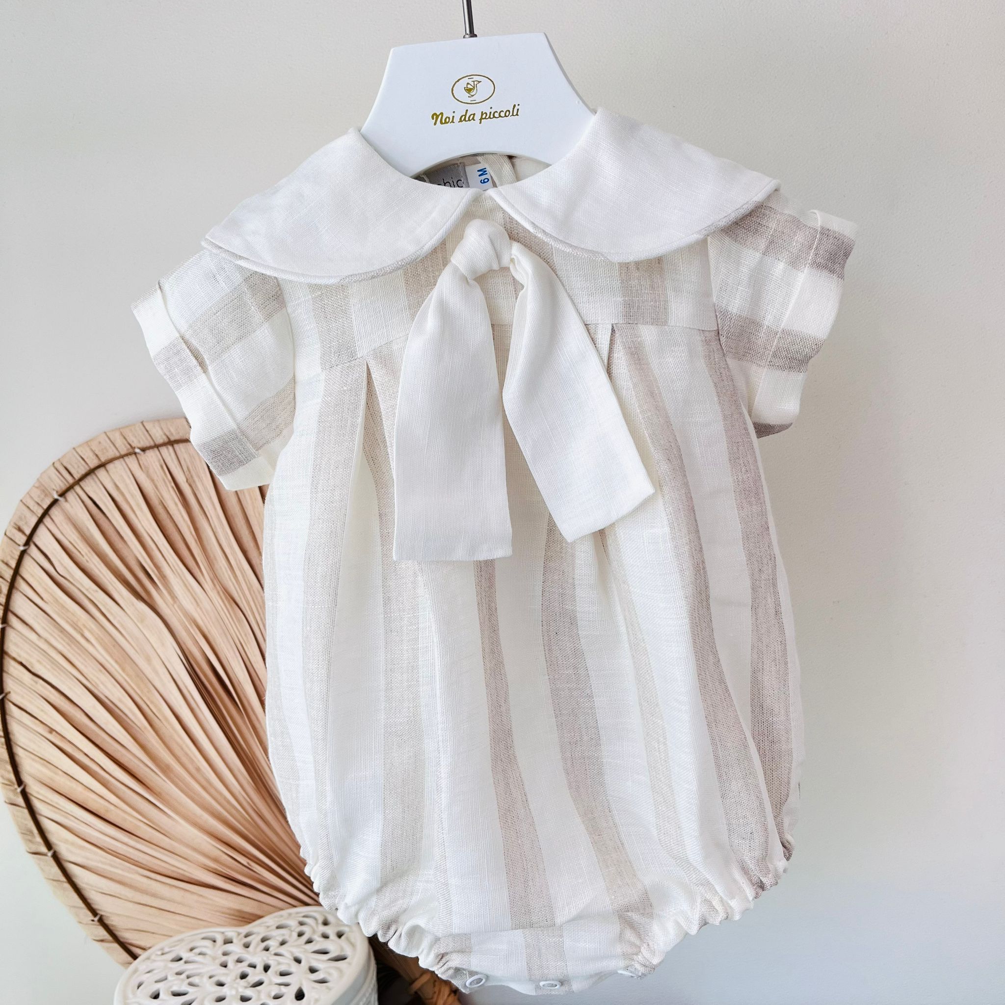 PAGLIACCETTO IN COTONE E LINO A RIGHE BEIGE - Noi da piccoli