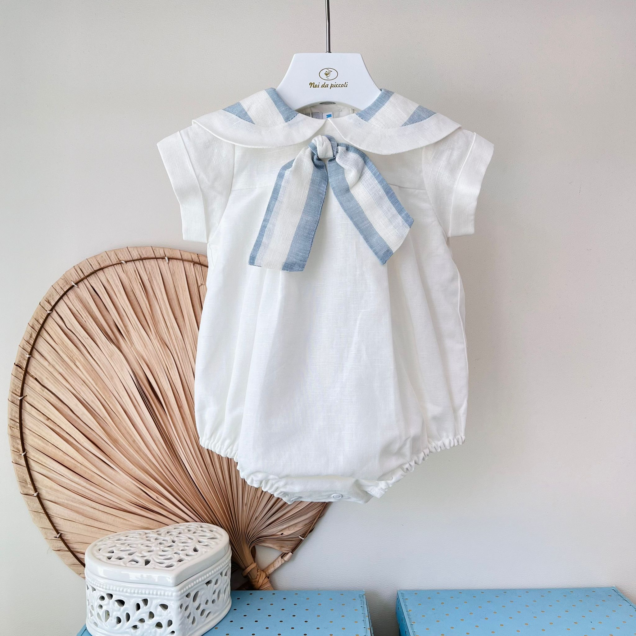 PAGLIACCETTO IN COTONE E LINO A RIGHE CRUDO - Noi da piccoli