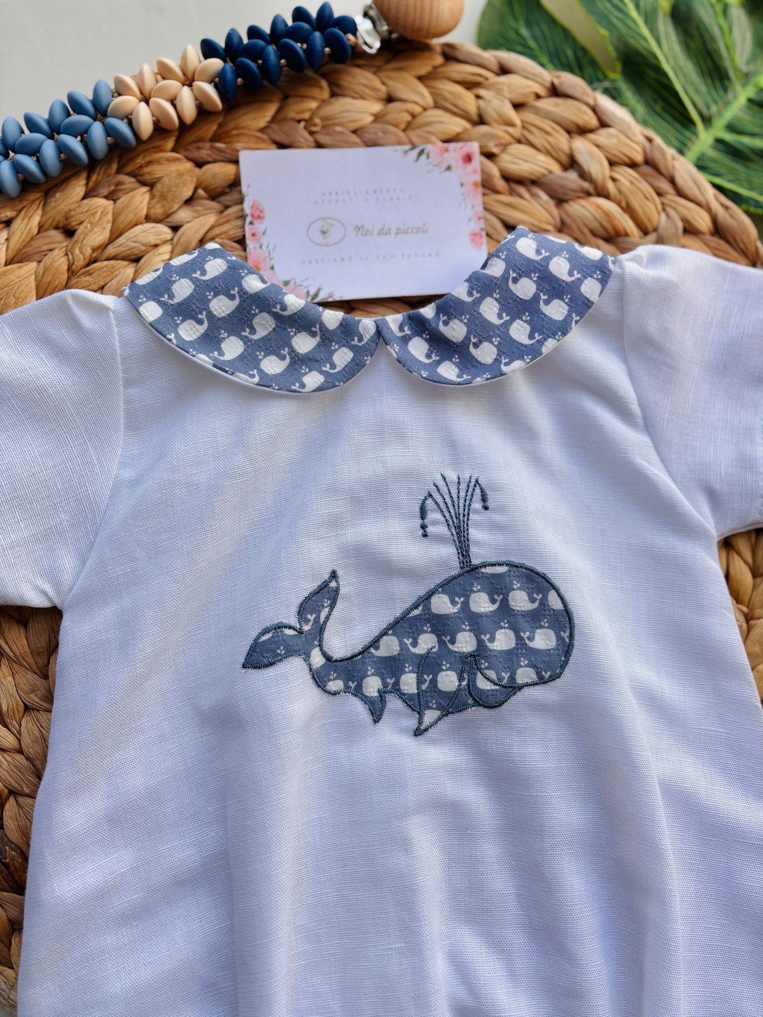 PAGLIACCETTO IN COTONE E LINO CON BALENE Bianco Cielo - Noi da piccoli
