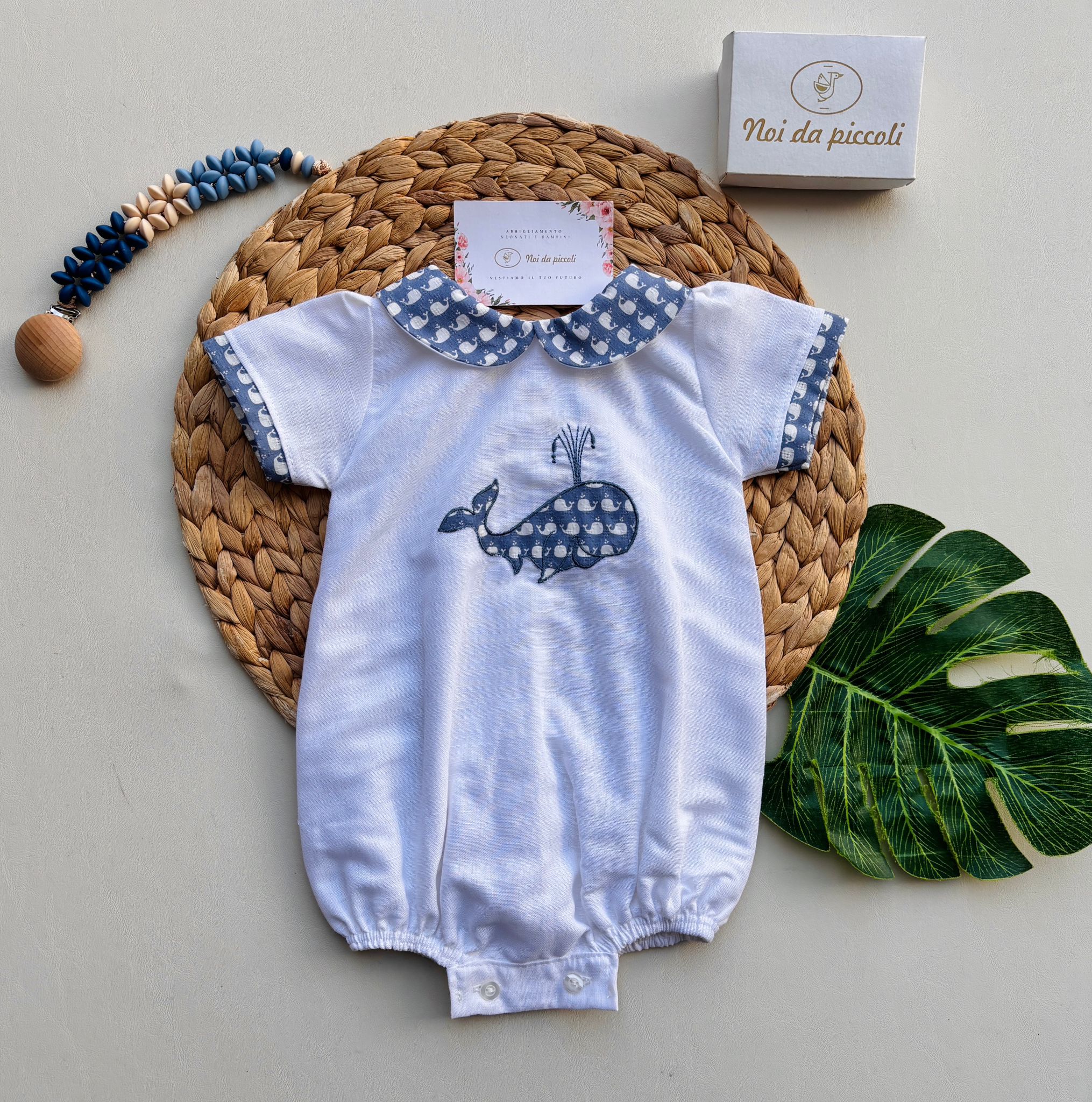 PAGLIACCETTO IN COTONE E LINO CON BALENE Bianco Cielo - Noi da piccoli