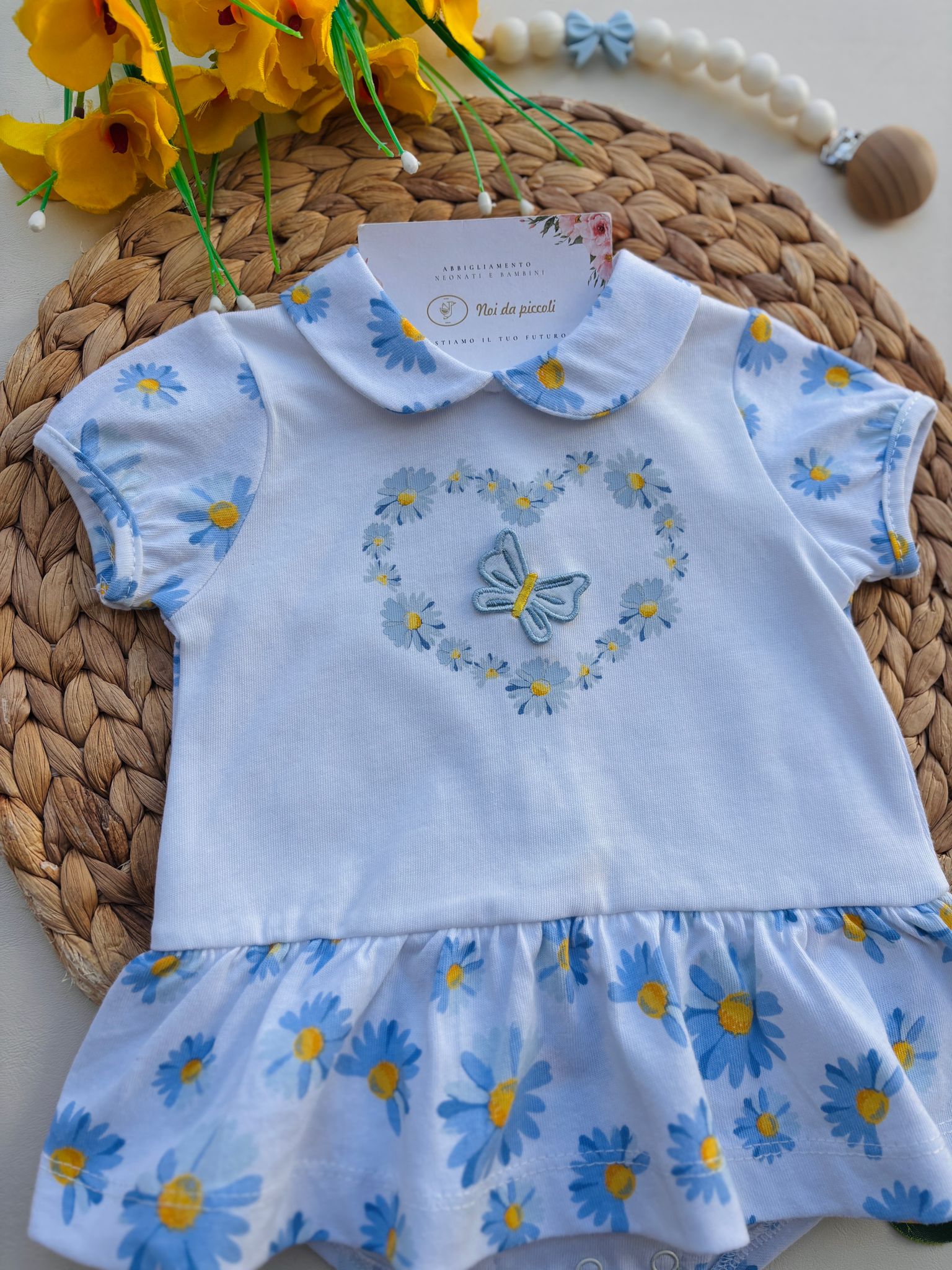 PAGLIACCETTO IN OOTONE CON FIORELLINI BIANCO CIELO - Noi da piccoli