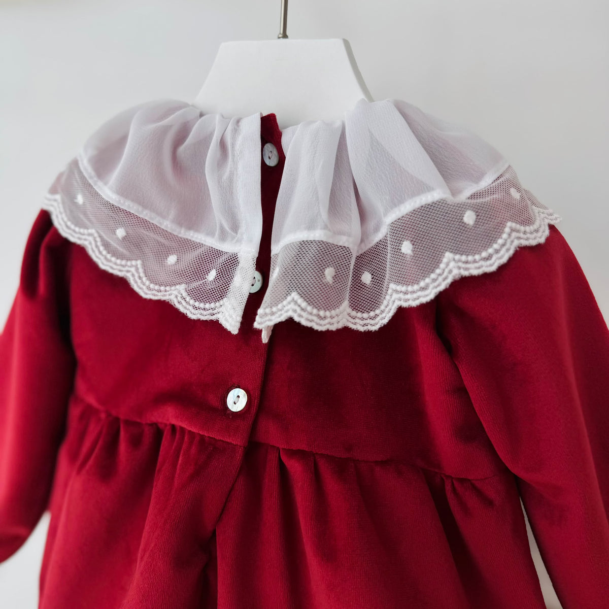 PAGLIACCETTO in Velluto con maxi fiocco e pizzo Rosso - Noi da piccoli