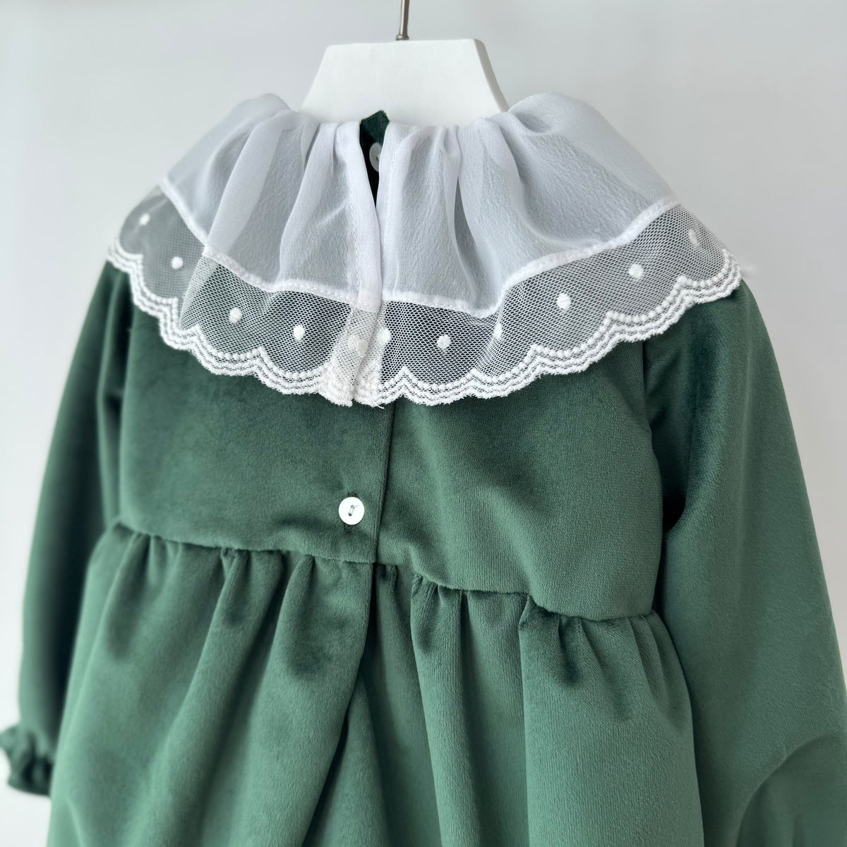 PAGLIACCETTO in Velluto con maxi fiocco e pizzo VERDE - Noi da piccoli