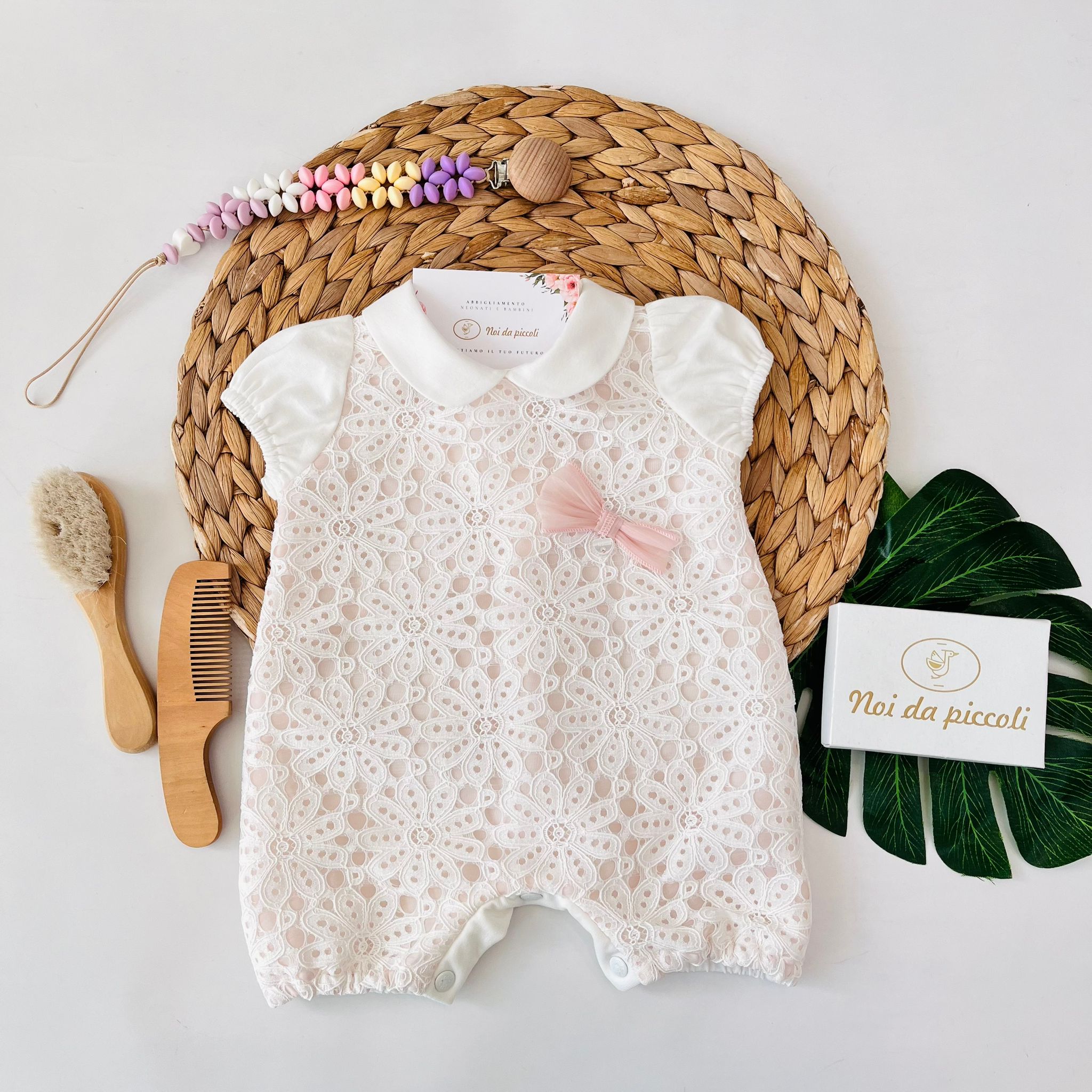 PAGLIACCETTO MACRAME' 100 % COTONE BIANCO ROSA - Noi da piccoli