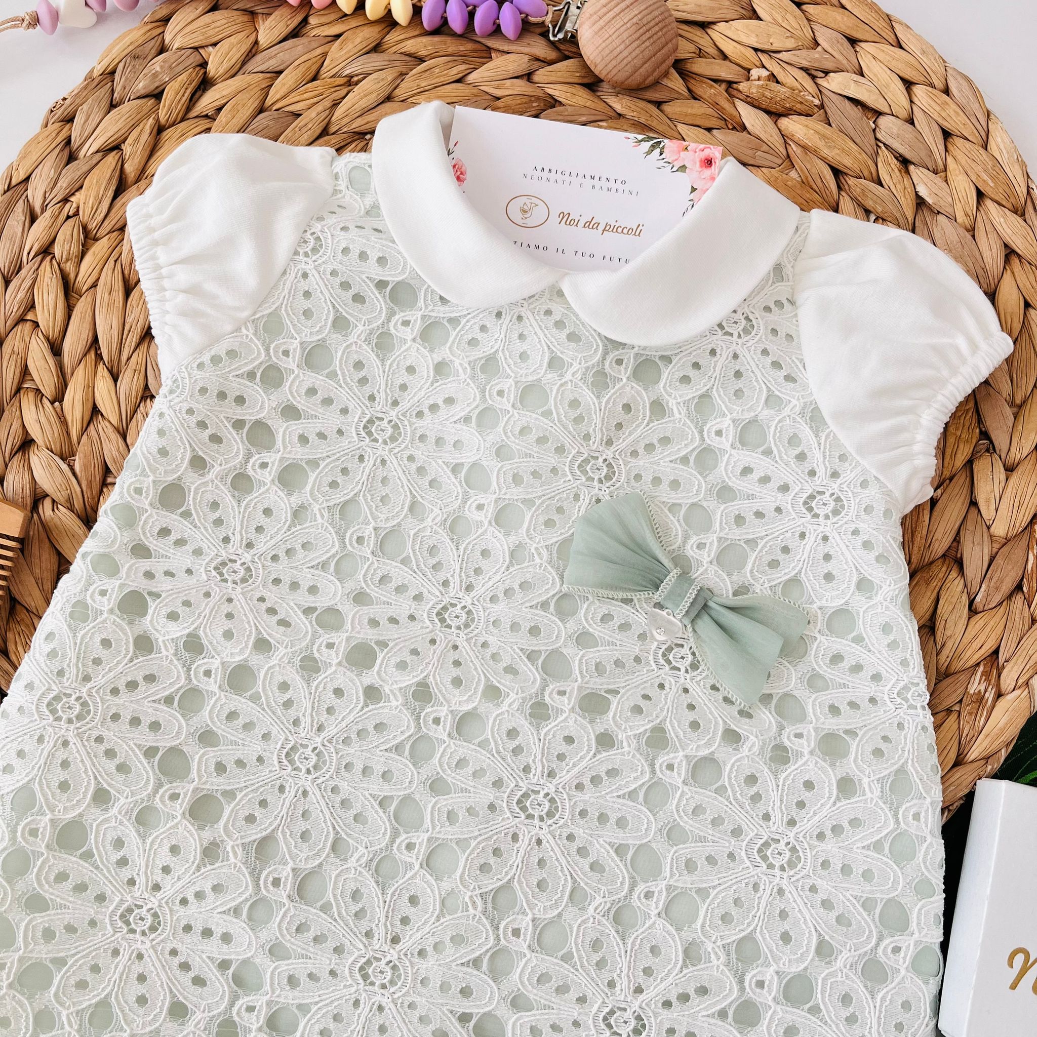 PAGLIACCETTO MACRAME' 100 % COTONE BIANCO VERDE - Noi da piccoli