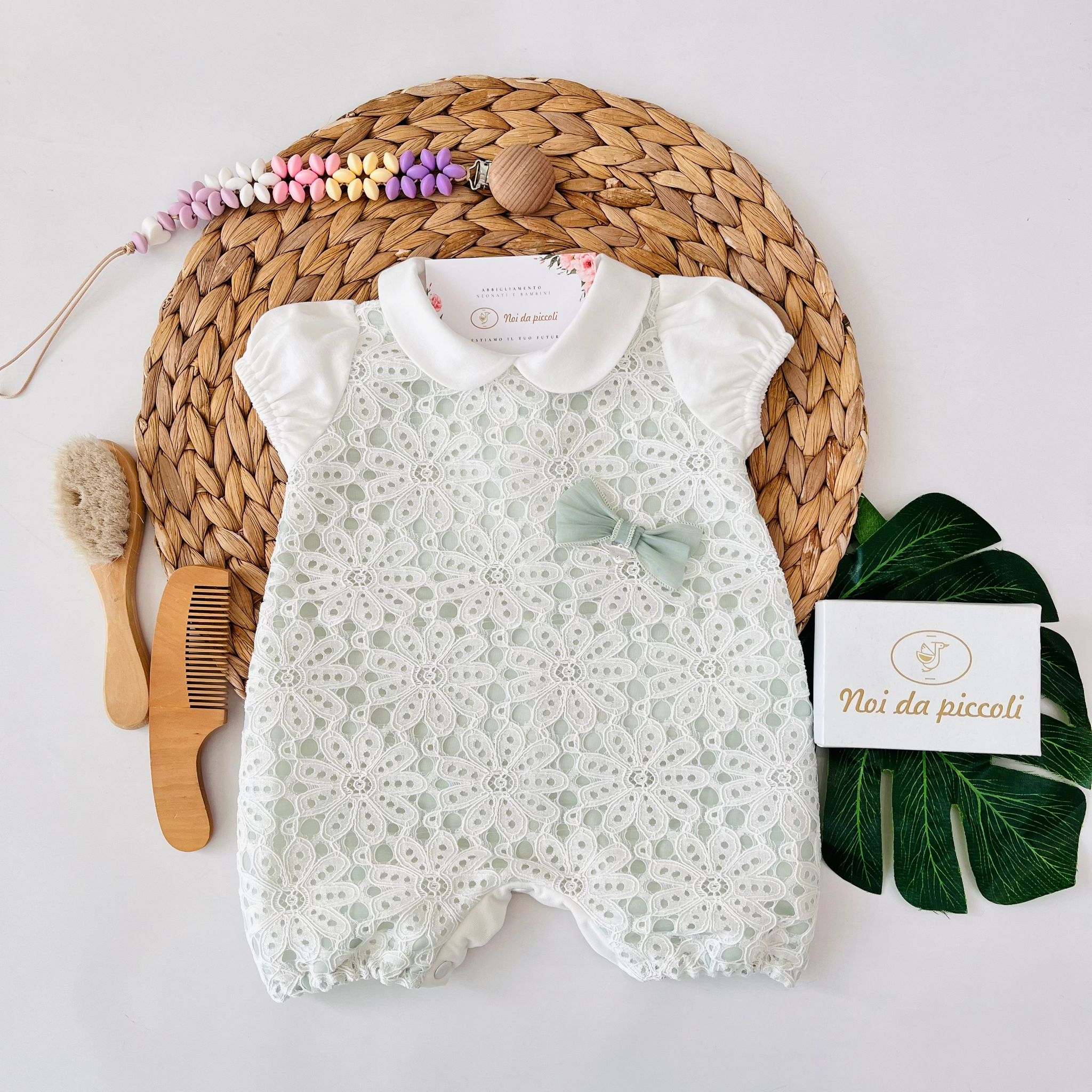 PAGLIACCETTO MACRAME' 100 % COTONE BIANCO VERDE - Noi da piccoli