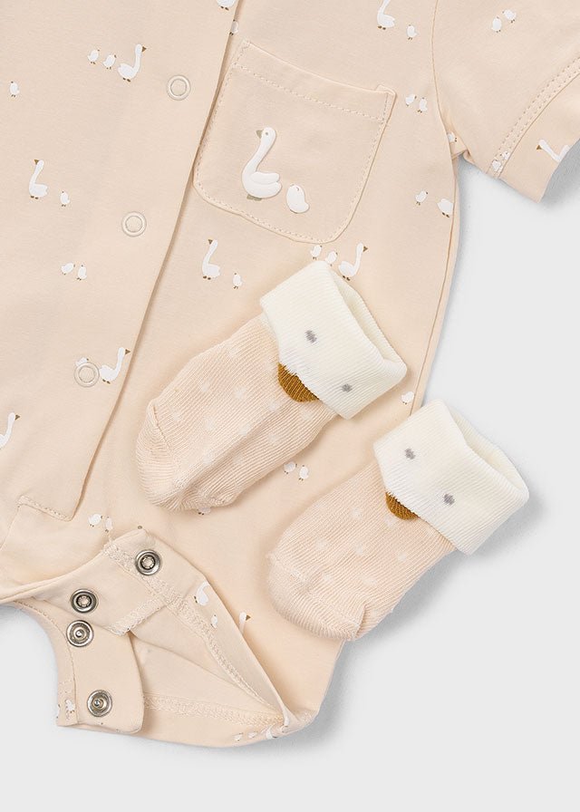 PAGLIACCETTO OCHETTA CON BAVETTA E CALZINI Cotone BEIGE - Noi da piccoli