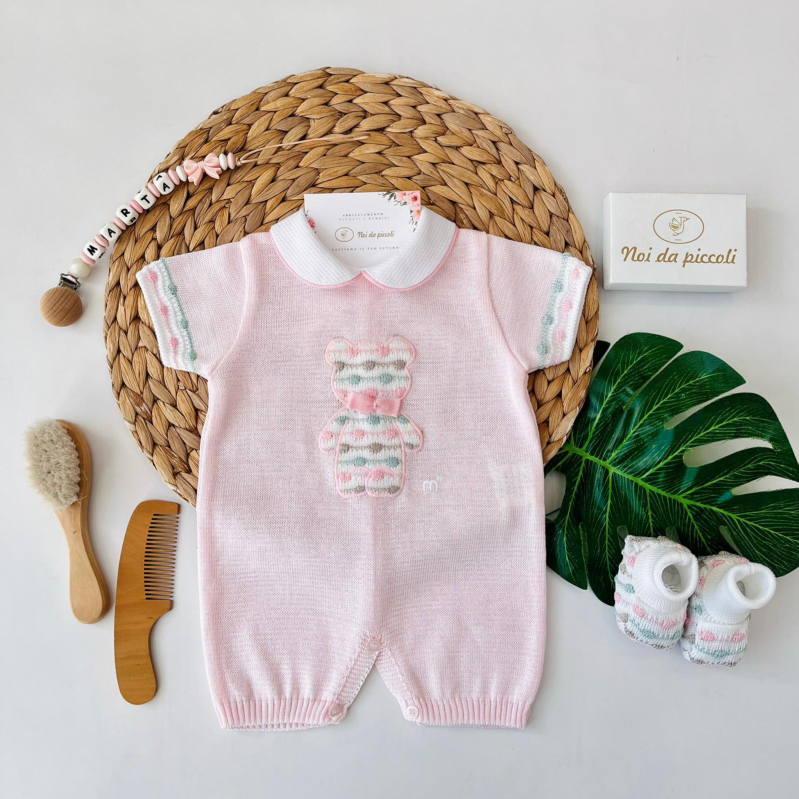 PAGLIACCETTO ORSETTO CON BABBUCCE 100% FILO DI COTONE PESCO MULTICOLOR - Noi da piccoli