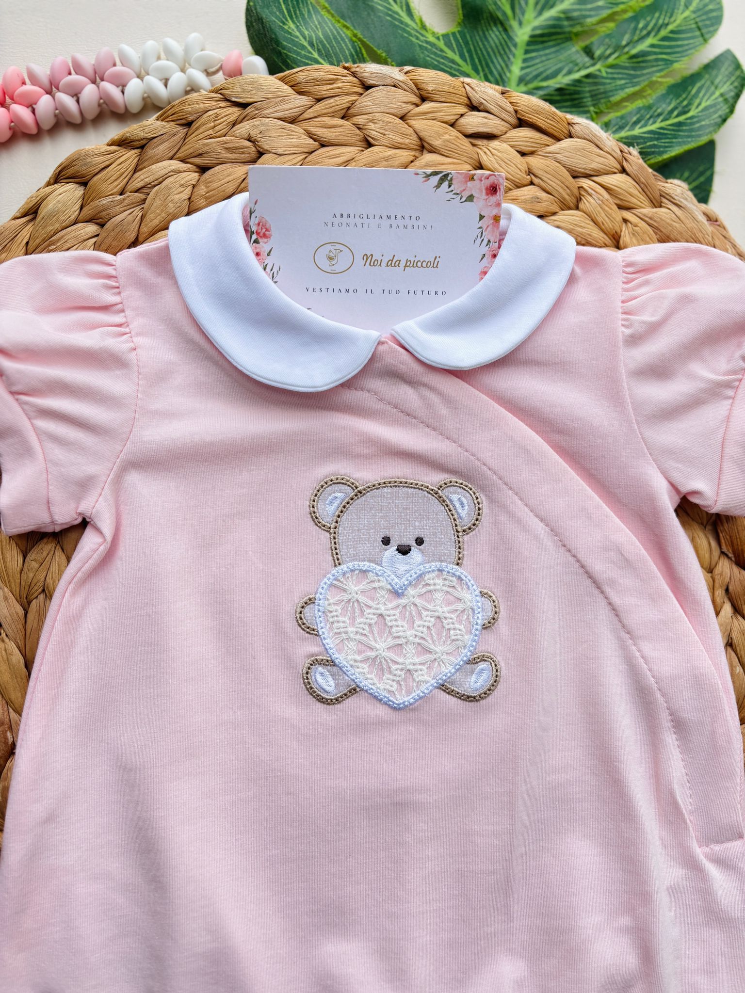 PAGLIACCETTO ORSETTO CON CUORE COTONE ROSA BABY - Noi da piccoli