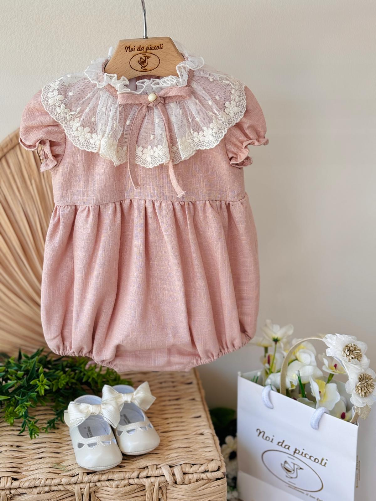 PAGLIACCETTO ROSA CON COLLO VOILA VELATO - Noi da piccoli