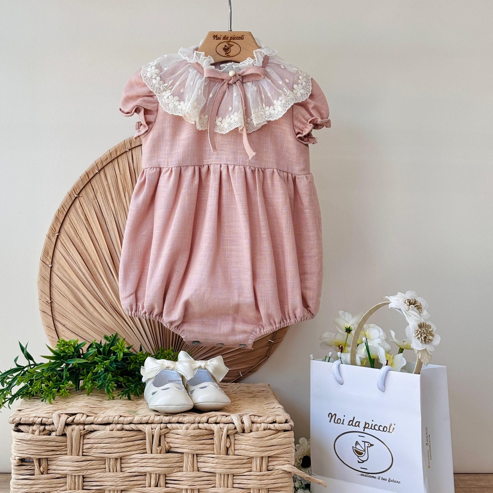 PAGLIACCETTO ROSA CON COLLO VOILA VELATO - Noi da piccoli