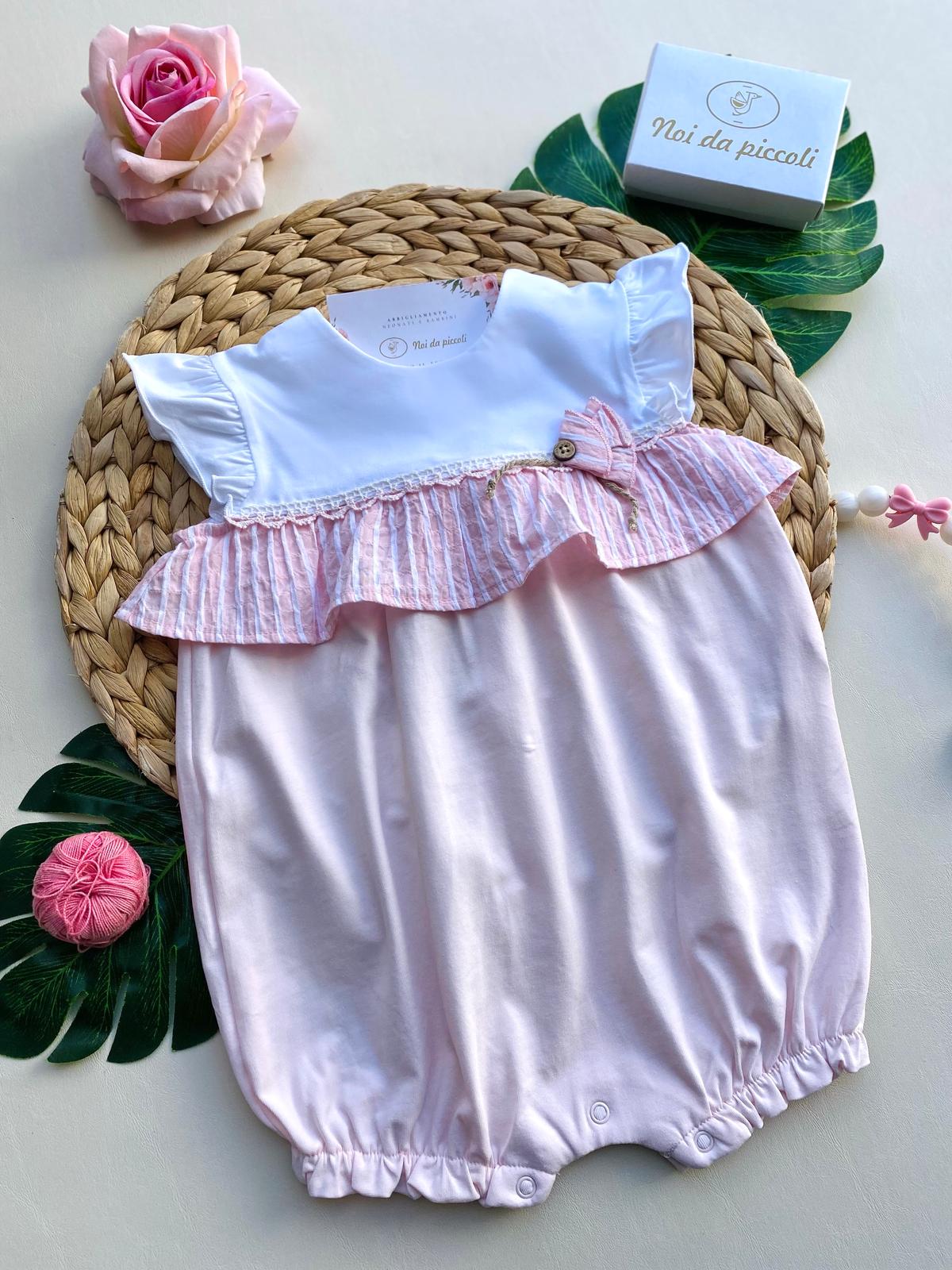 PAGLIACCETTO ROSA E BIANCO CON FASCIA CENTRALE A RIGHE - Noi da piccoli