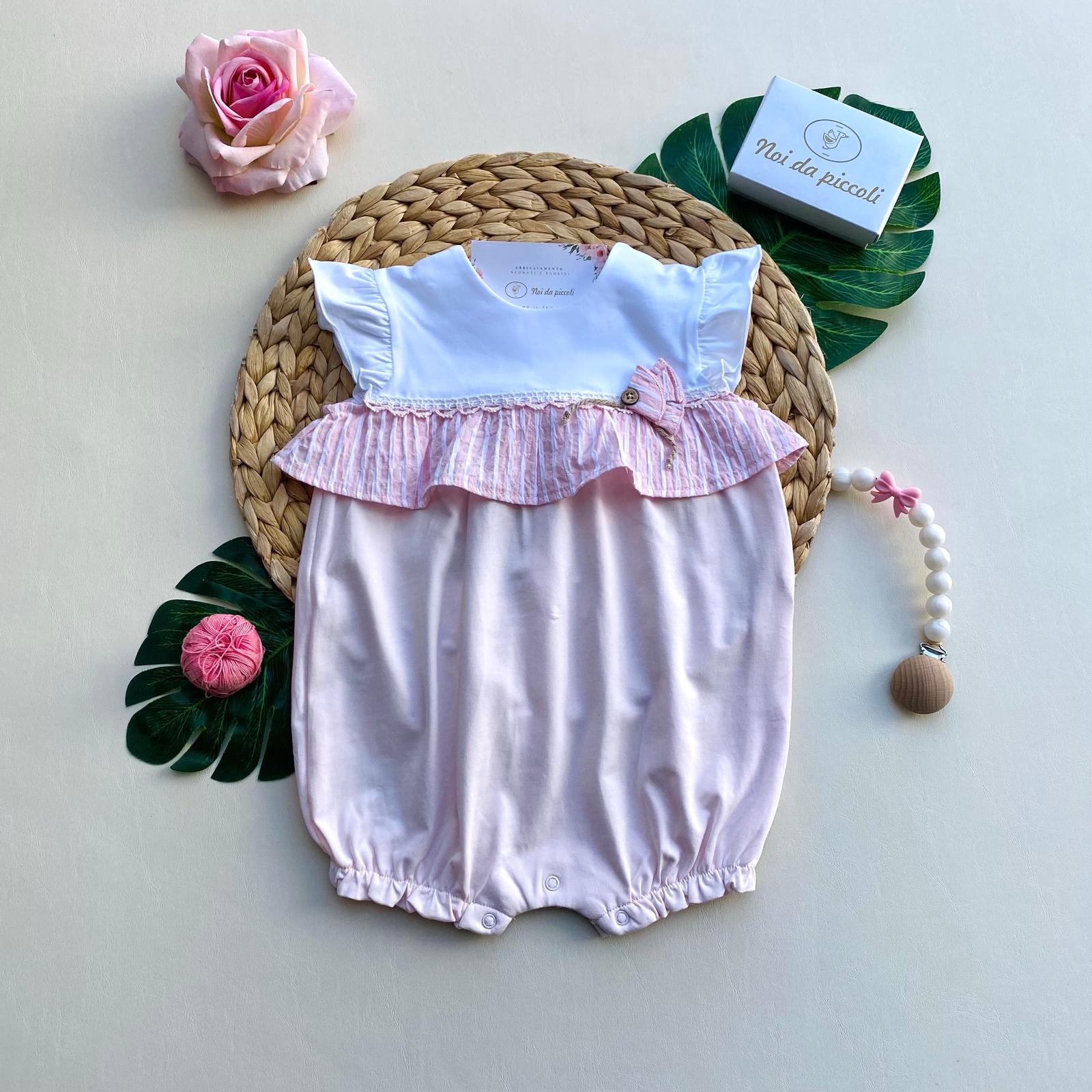 PAGLIACCETTO ROSA E BIANCO CON FASCIA CENTRALE A RIGHE - Noi da piccoli