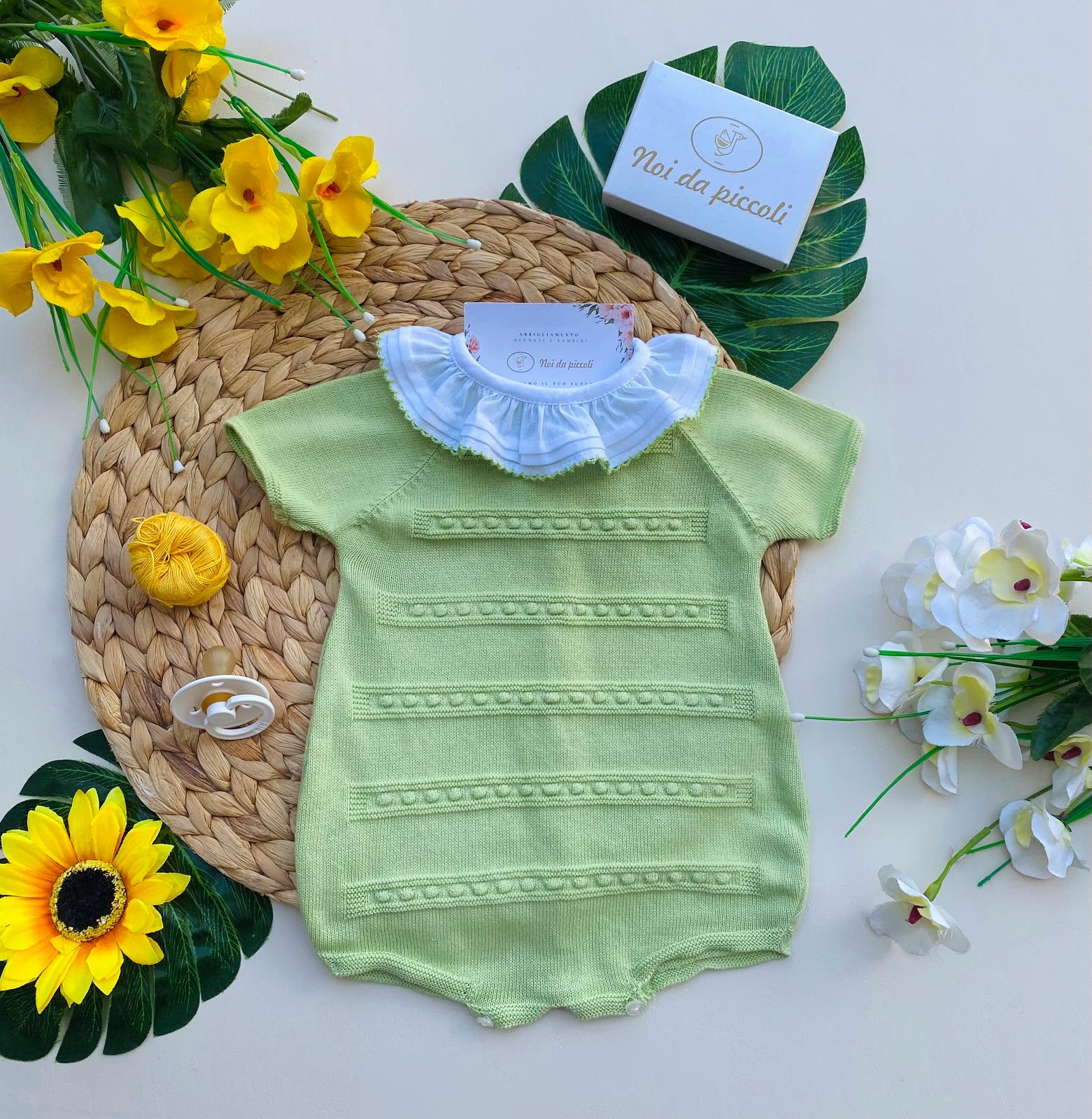 PAGLIACCETTO VERDE CON COLLETTO BIANCO - Noi da piccoli