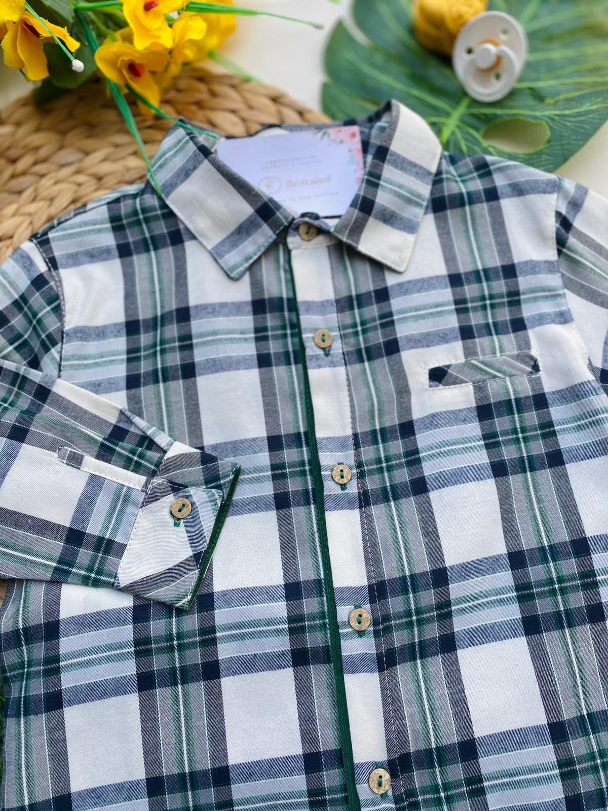 PANTALONCINO CON CAMICIA 100% CALDO COTONE VERDE QUADRONI - Noi da piccoli