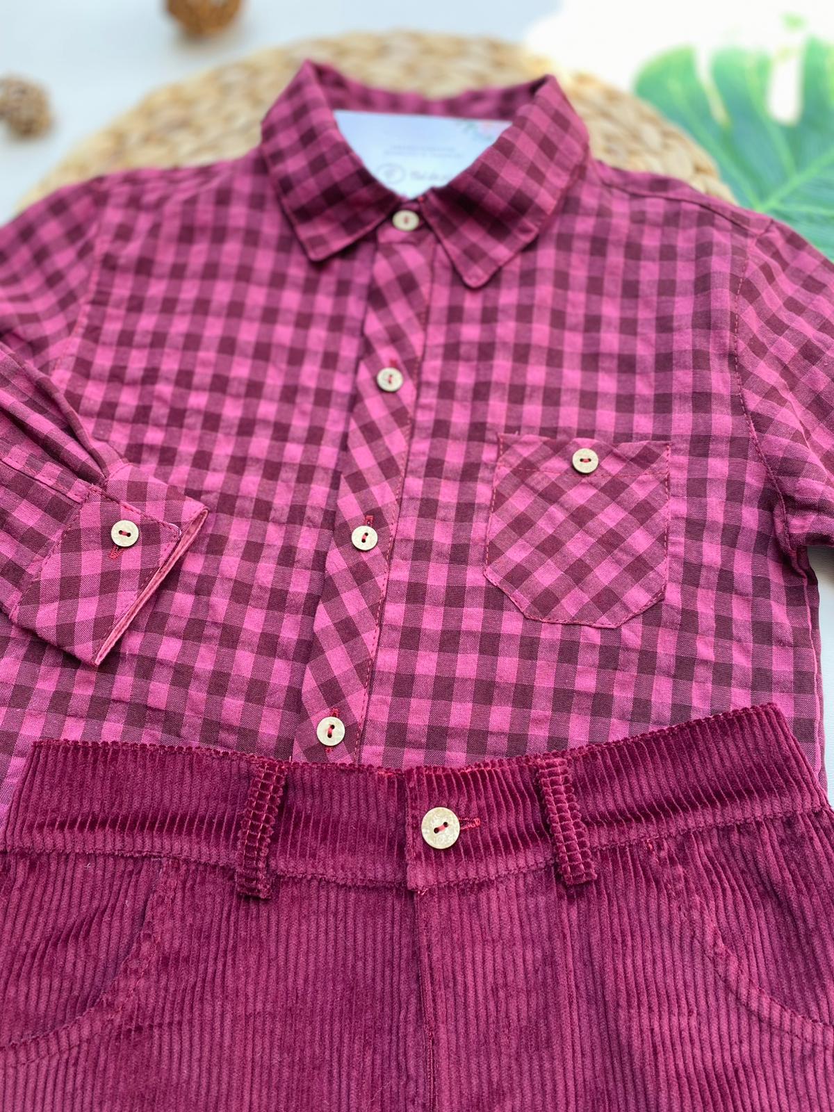 PANTALONCINO CON CAMICIA A QUADRONI FILATO CALDO MALVA QUADRONI - Noi da piccoli