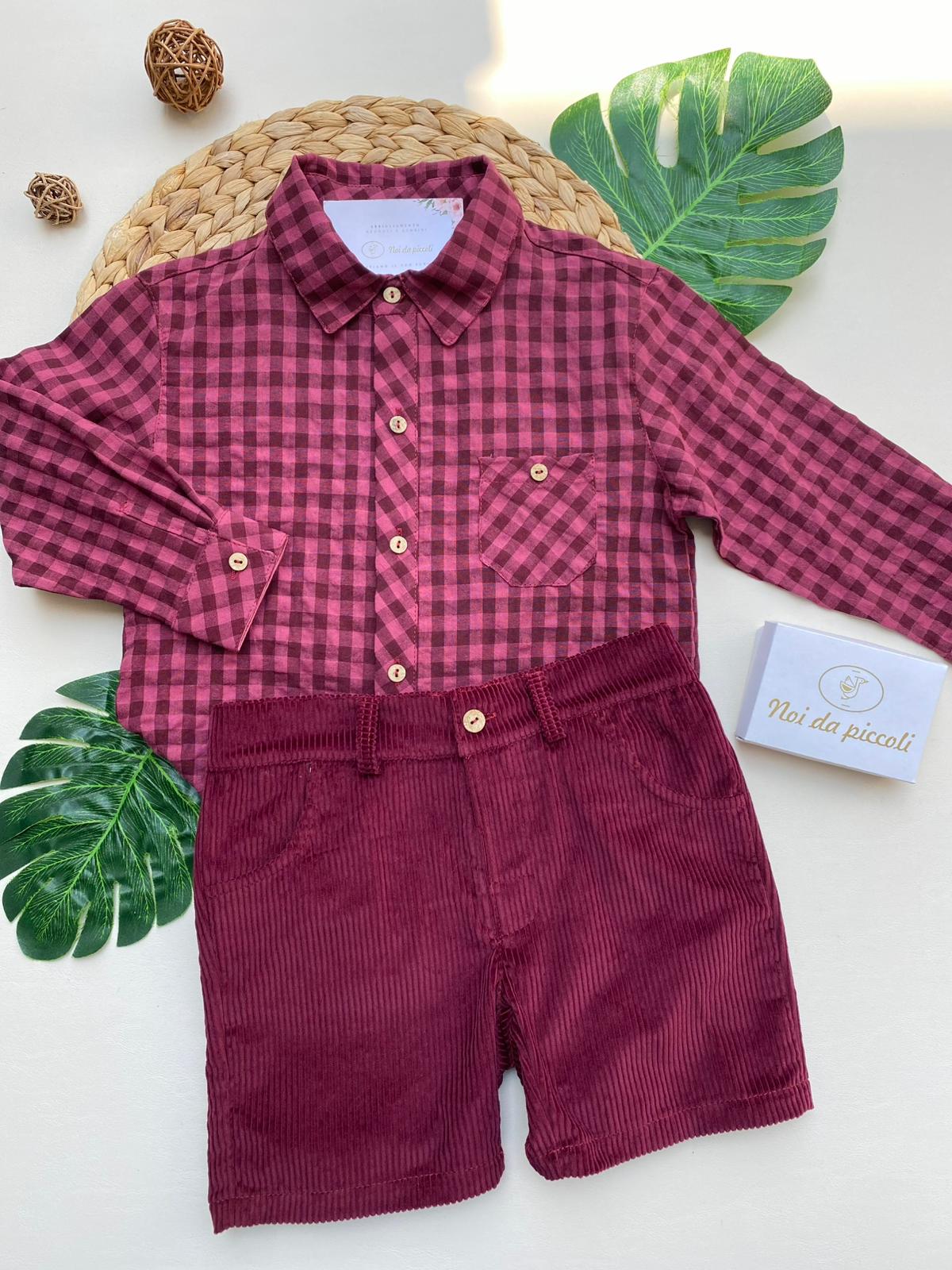 PANTALONCINO CON CAMICIA A QUADRONI FILATO CALDO MALVA QUADRONI - Noi da piccoli