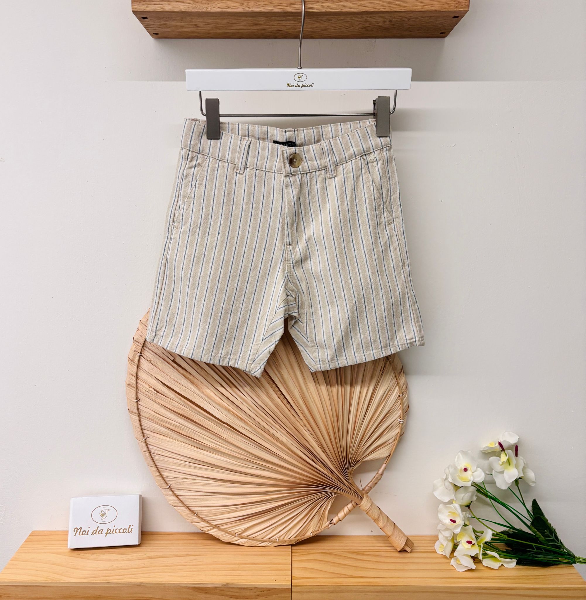 PANTALONCINO IN COTONE CON RIGHE SABBIA - Noi da piccoli