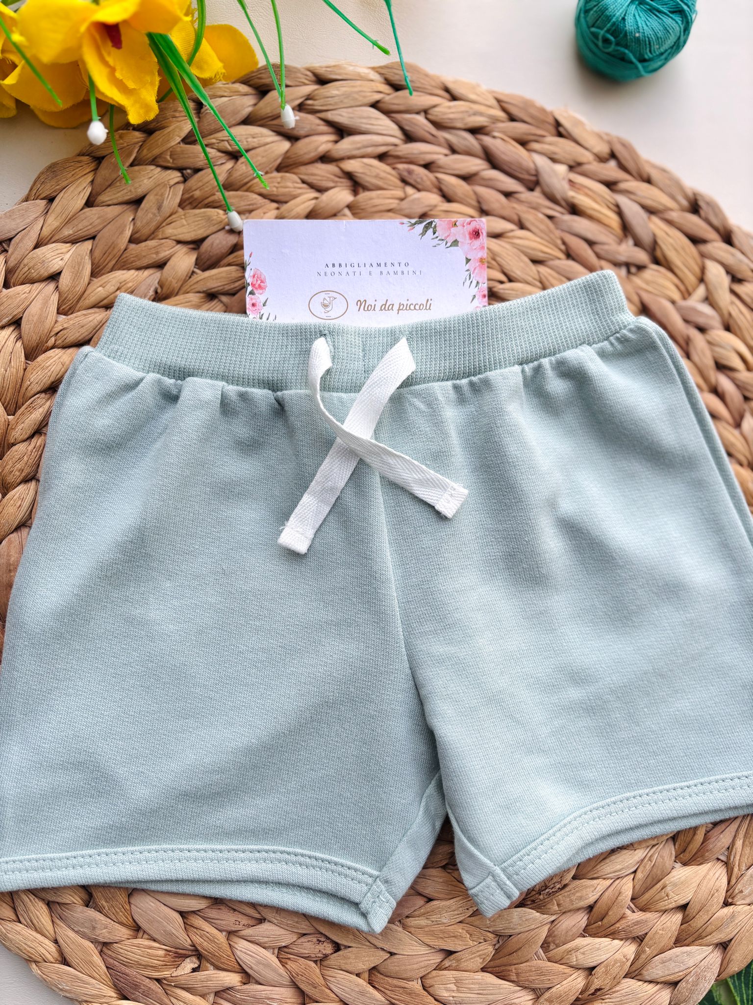 PANTALONCINO IN COTONE VERDE ACQUA - Noi da piccoli