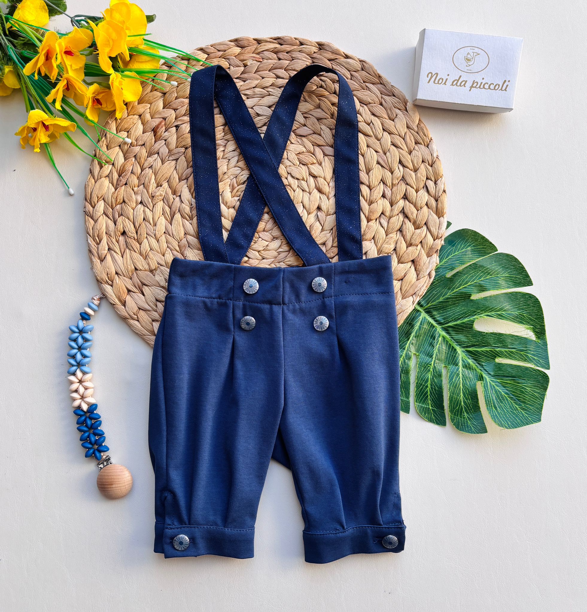 PANTALONE CON BRETELLE SATINATO BLU NOTTE - Noi da piccoli