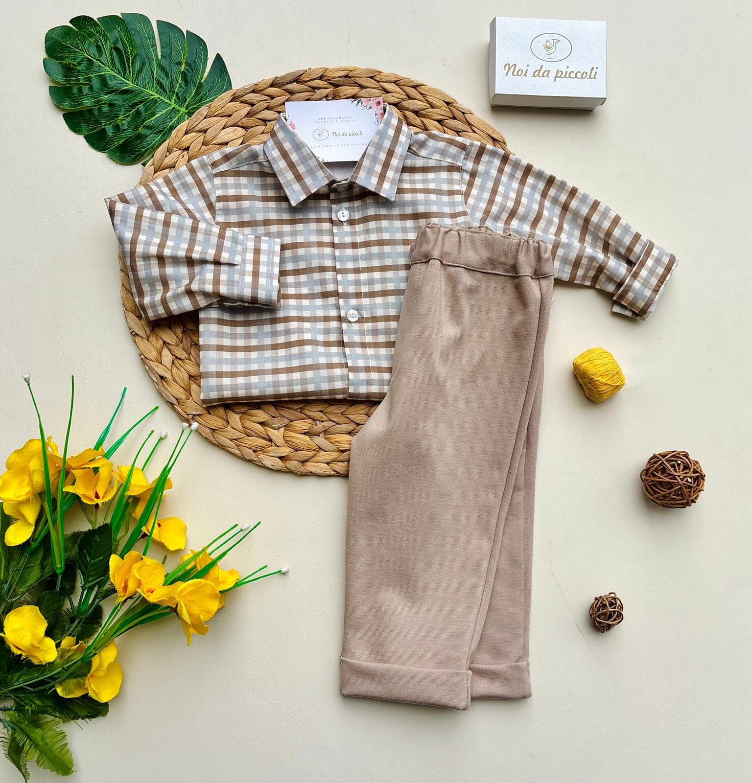 PANTALONE CON CAMICIA A SCACCHI BEIGE - Noi da piccoli