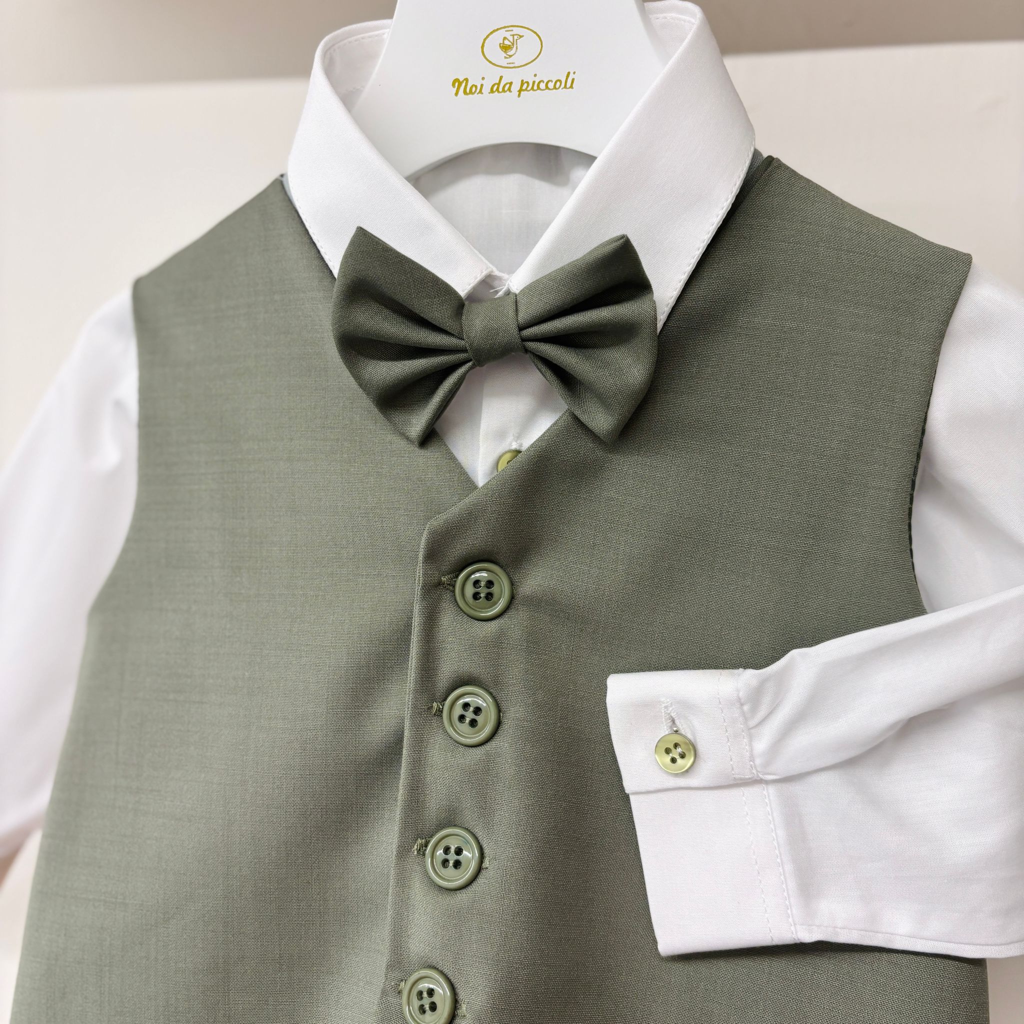 PANTALONE CON CAMICINA E GILET E PAPILLON ABBINATO VERDE BOTTIGLIA - Noi da piccoli