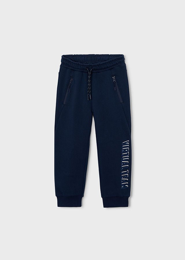 PANTALONE IN COTONE CALDO BLU CON SCRITTA LATERALE - Noi da piccoli