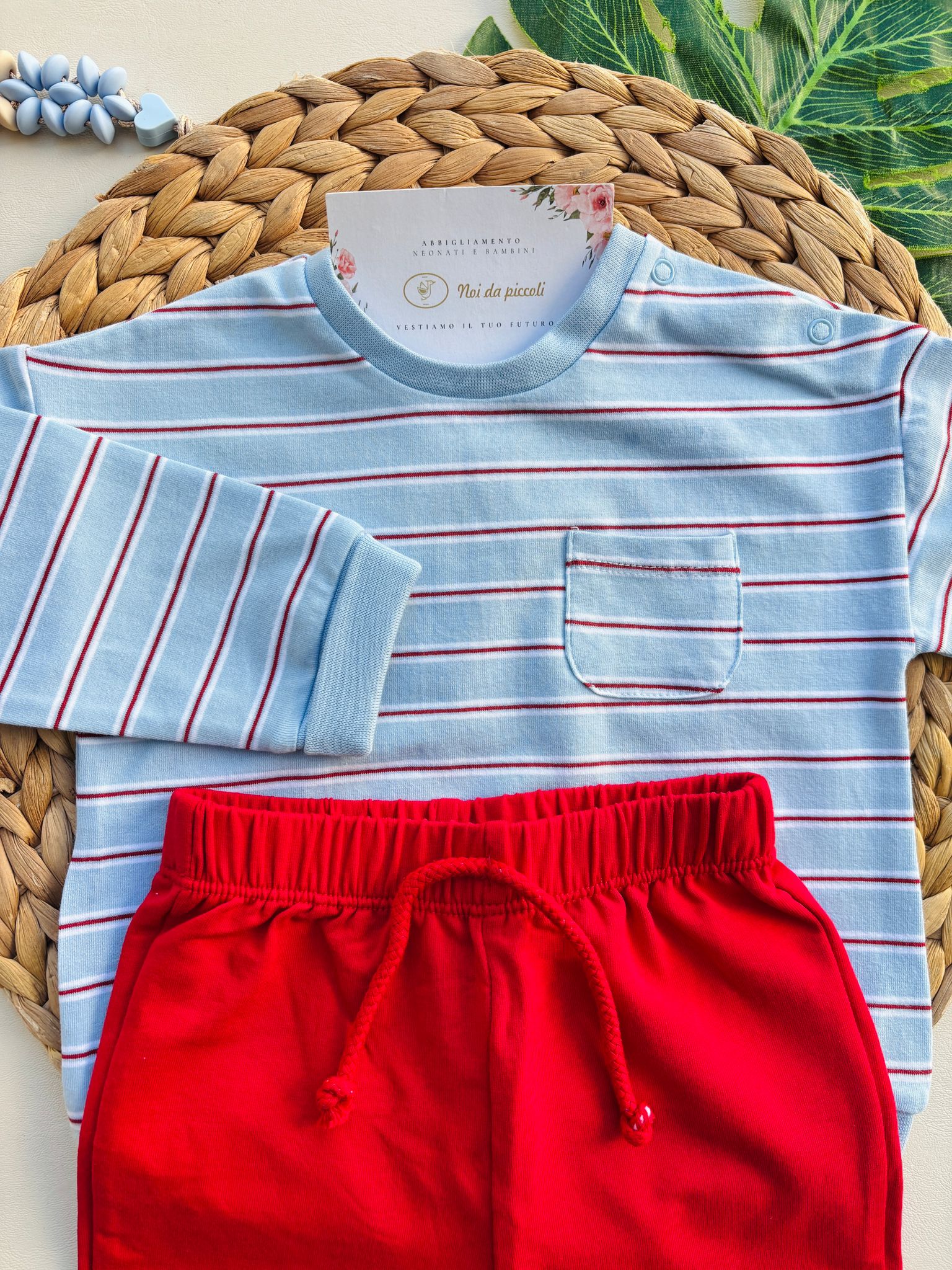 PANTALONE IN COTONE CON MAGLIETTINA A RIGHE rojo - Noi da piccoli