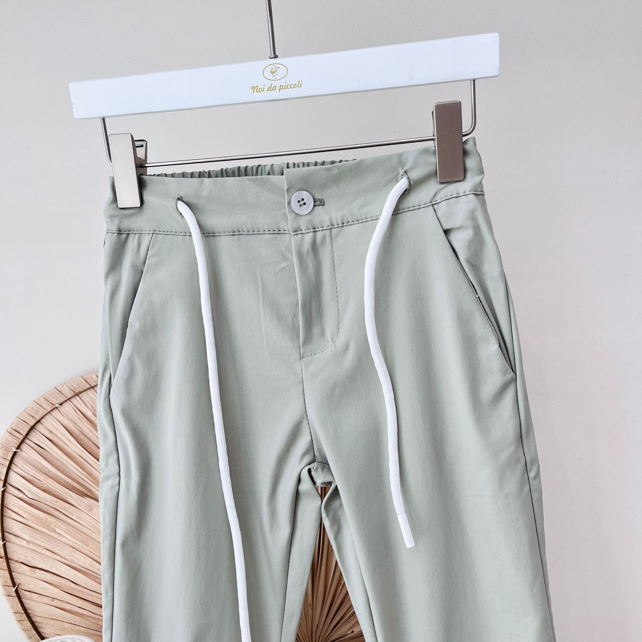 PANTALONE IN COTONE VERDE SALVIA - Noi da piccoli