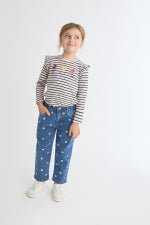PANTALONE IN DENIM CON FIORELLINI DENIM - Noi da piccoli