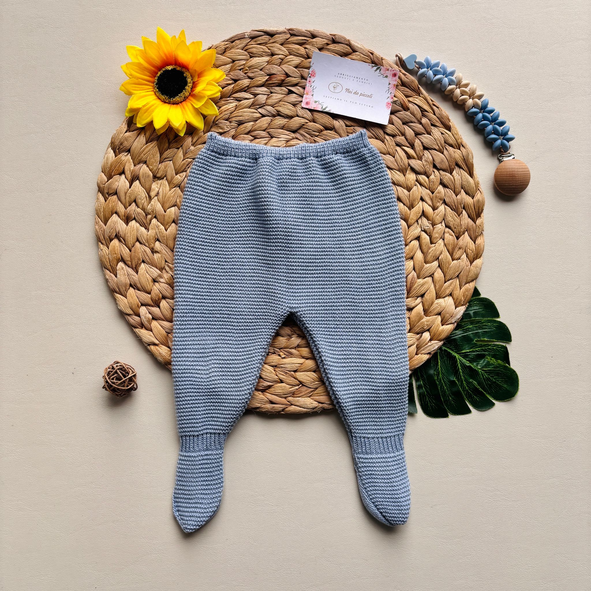 PANTALONE NEONATO IN COTONE E ACRILICO CIELO - Noi da piccoli