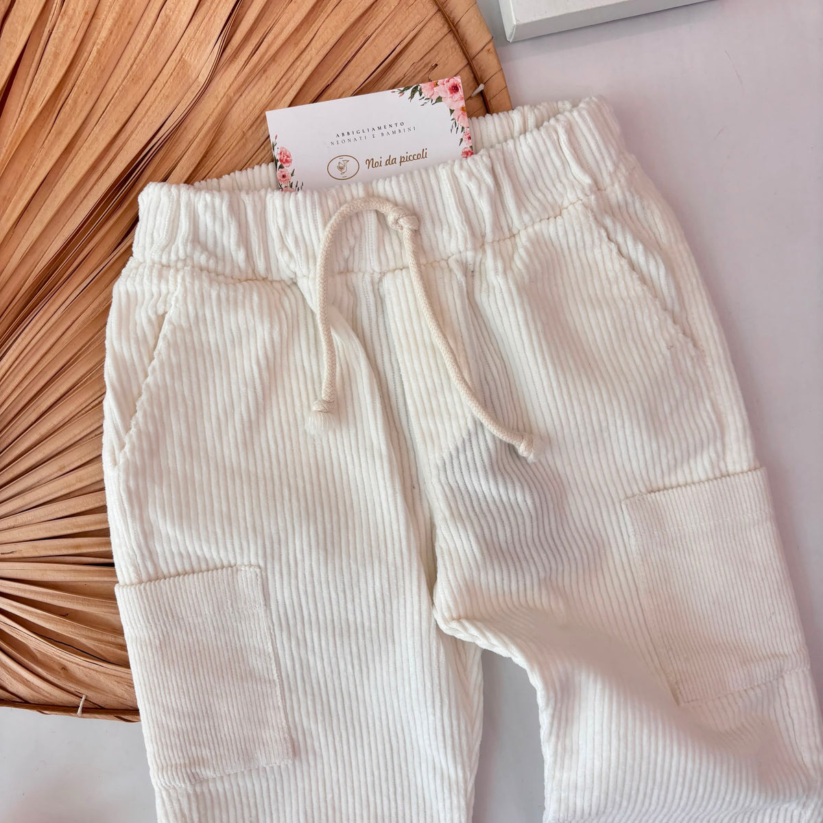 PANTALONE VELLUTO MILLERIGHE BIANCO - Noi da piccoli