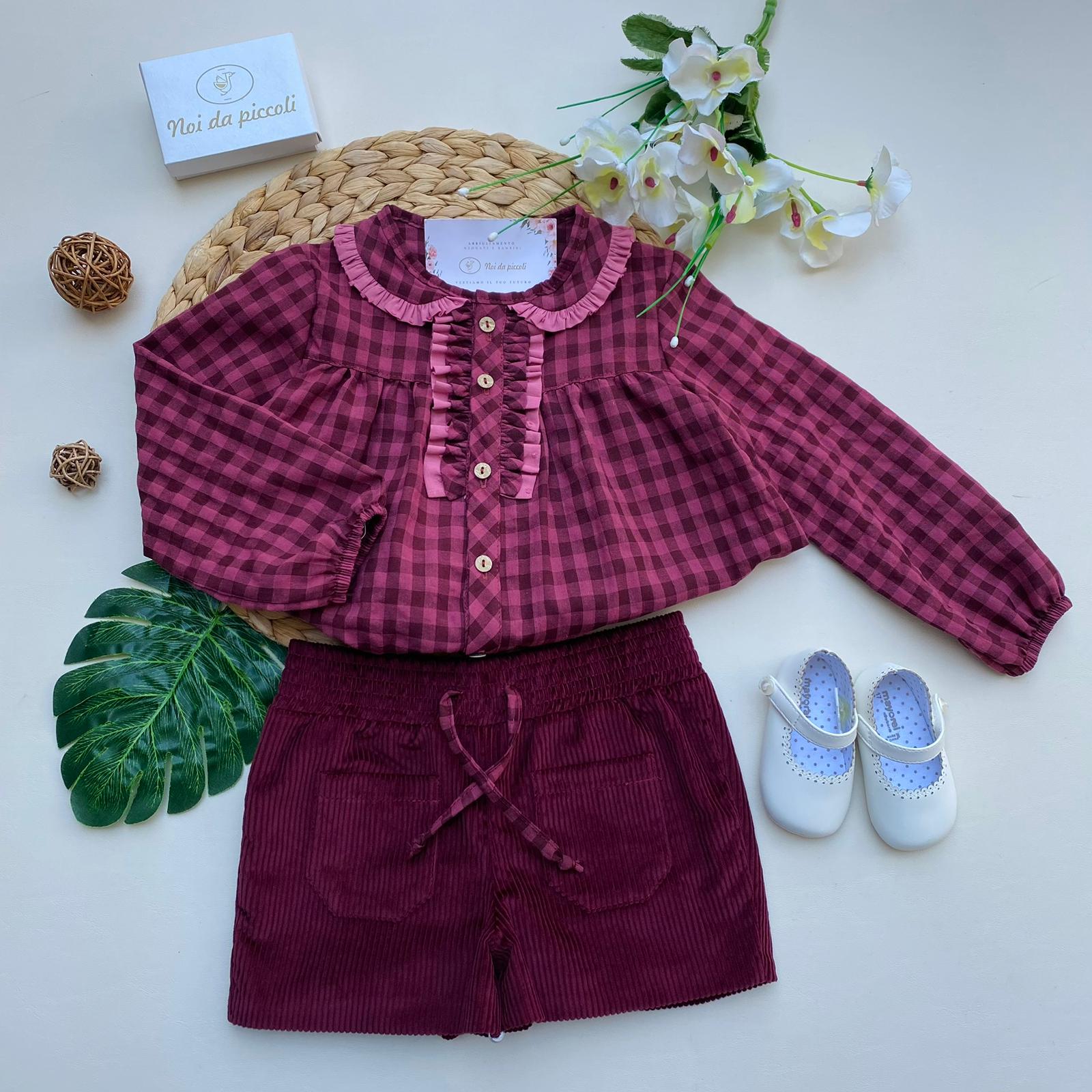 PANTALONNCINO E CAMICINA A QUADRONI FILATO CALDO MALVA QUADRONI - Noi da piccoli