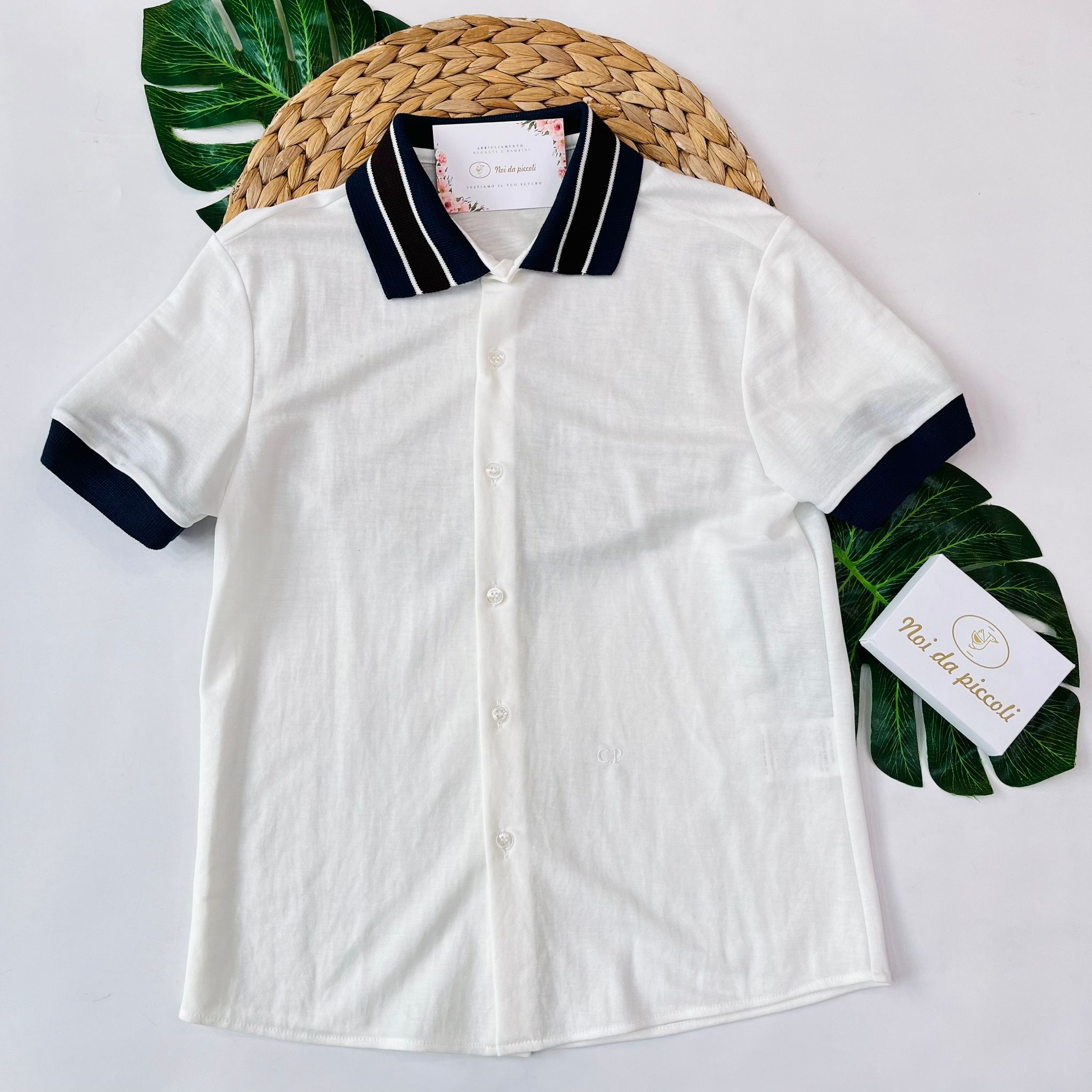 POLO BIANCO CON COLLETTO NAVY - Noi da piccoli