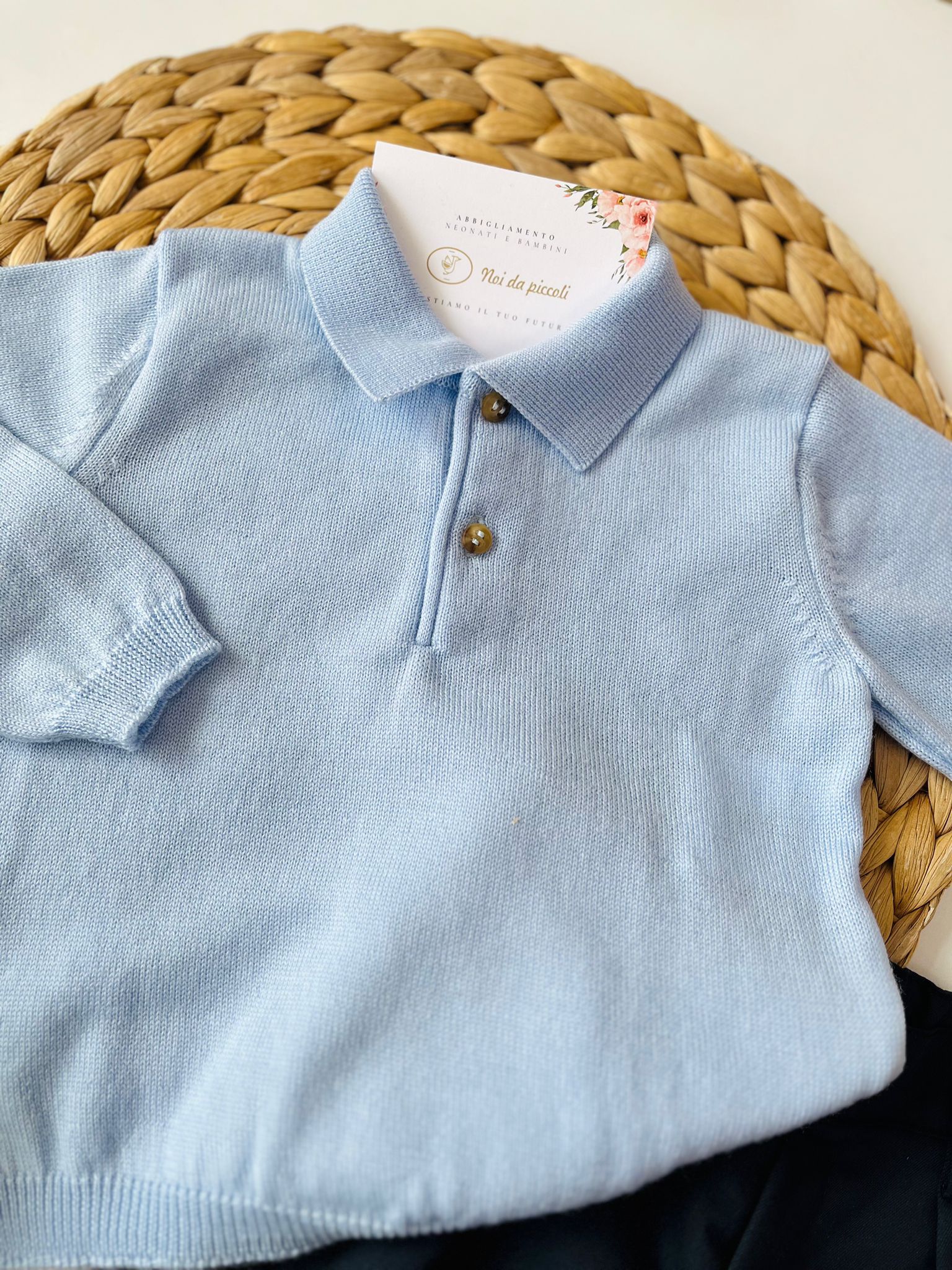 POLO IN LANA VERGINE E PANTALONE CLASSICO CELESTE E BLU - Noi da piccoli