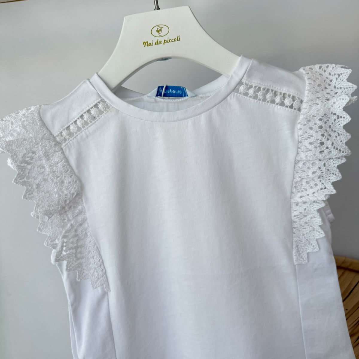 MAGLIA IN COTONE CON MANICHE IN PIZZO SANGALLO BIANCO