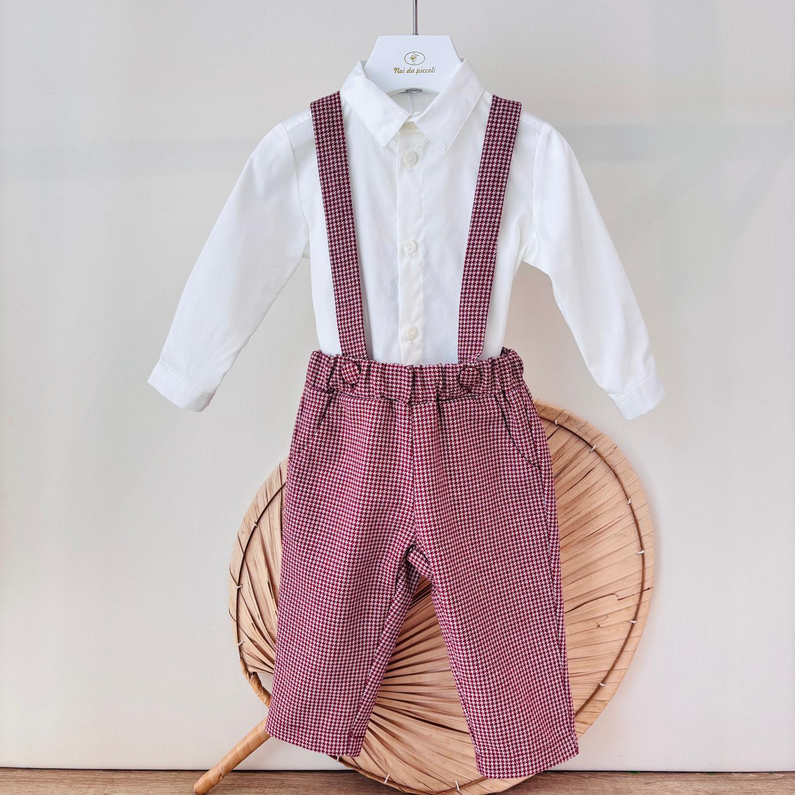 COMPLETO IN COTONE CALDO ROSSO CON FANTASIA PIED-DE-POULE