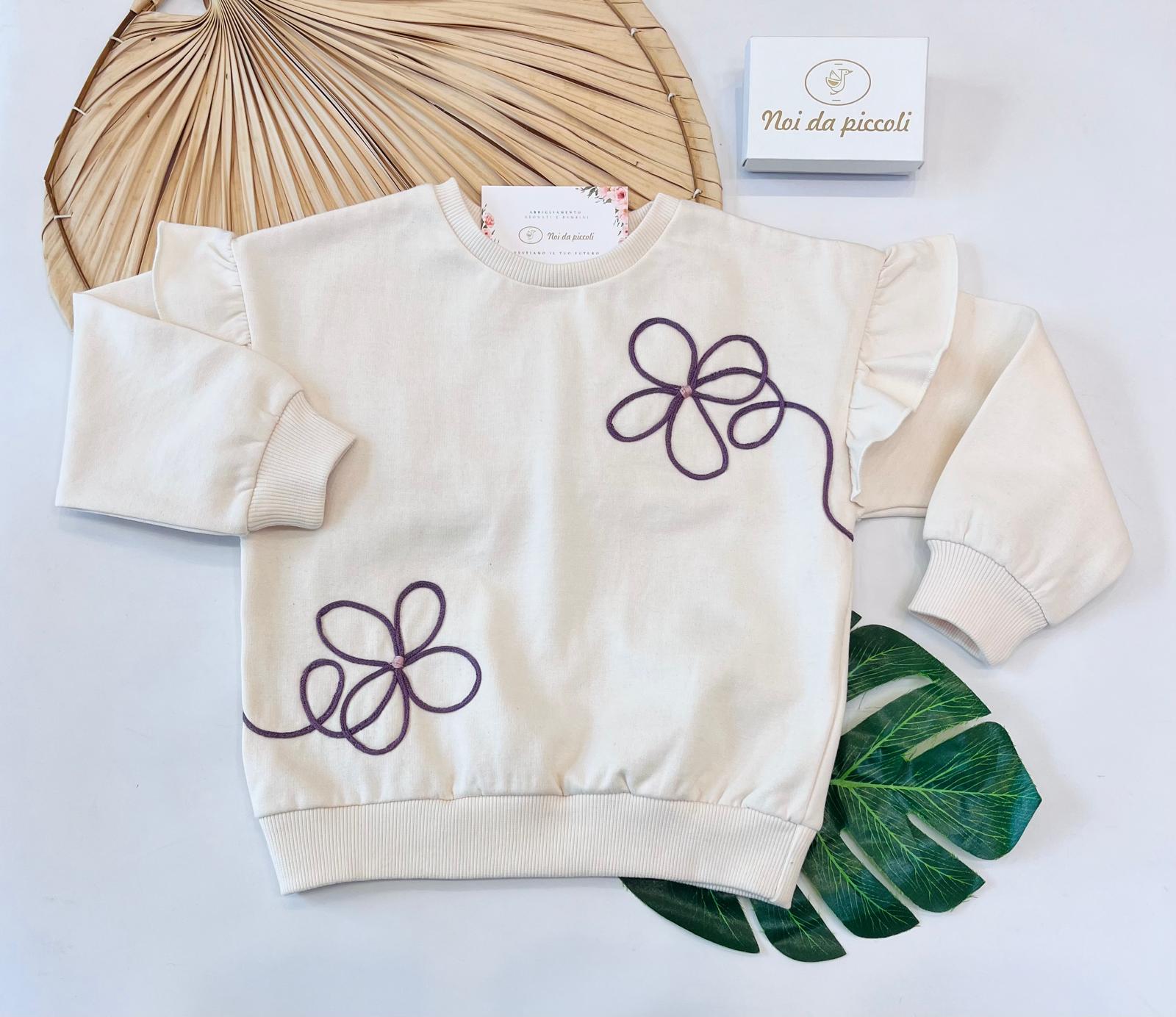 FELPA IN COTONE CALDO LILLA CON FIORI