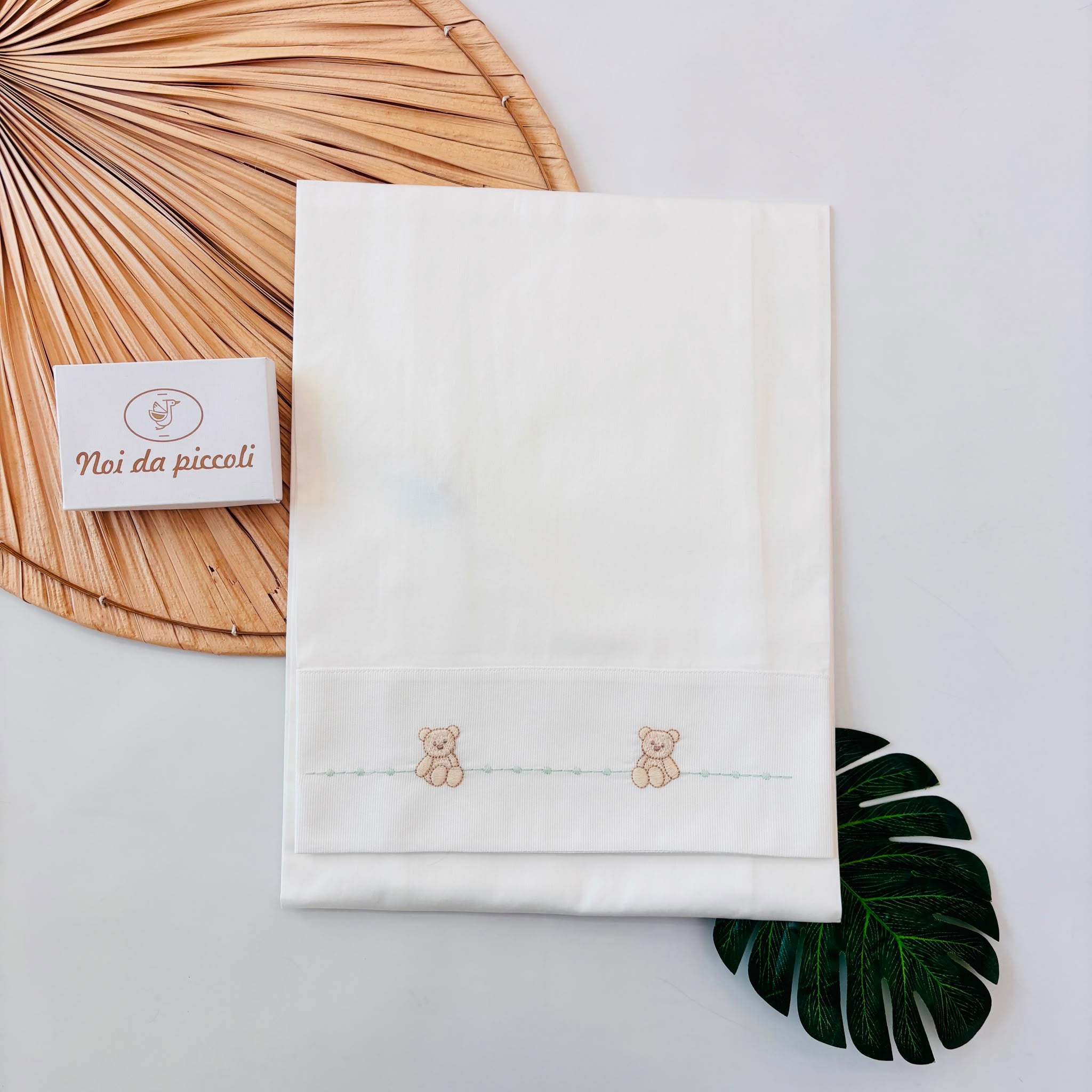 SET LENZUOLA 100% LANA PANNA FILO VERDE E ORSETTI
