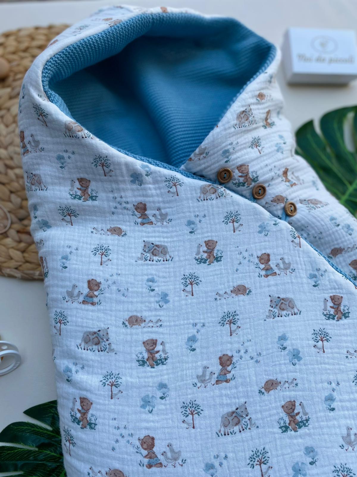 SACCO NANNA CON DISEGNINI 100% ACRILICO AZUL BEIGE - Noi da piccoli